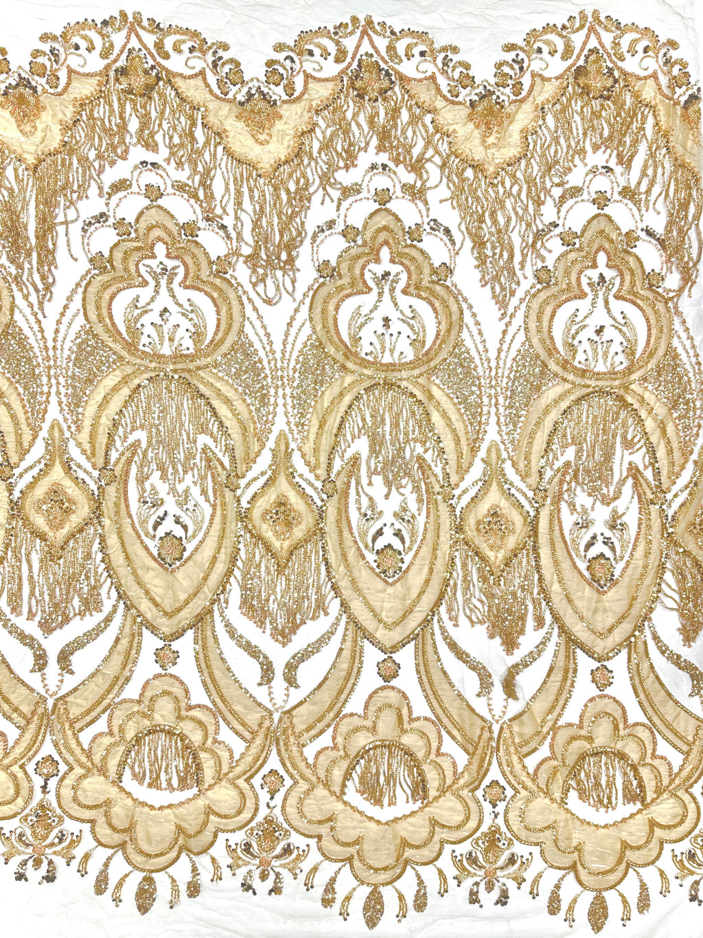 BLS6624#	Heavy Beaded Sequined Embroidered Botanical Tulle Lace Fabric for Wedding Dresses Bridal Gowns