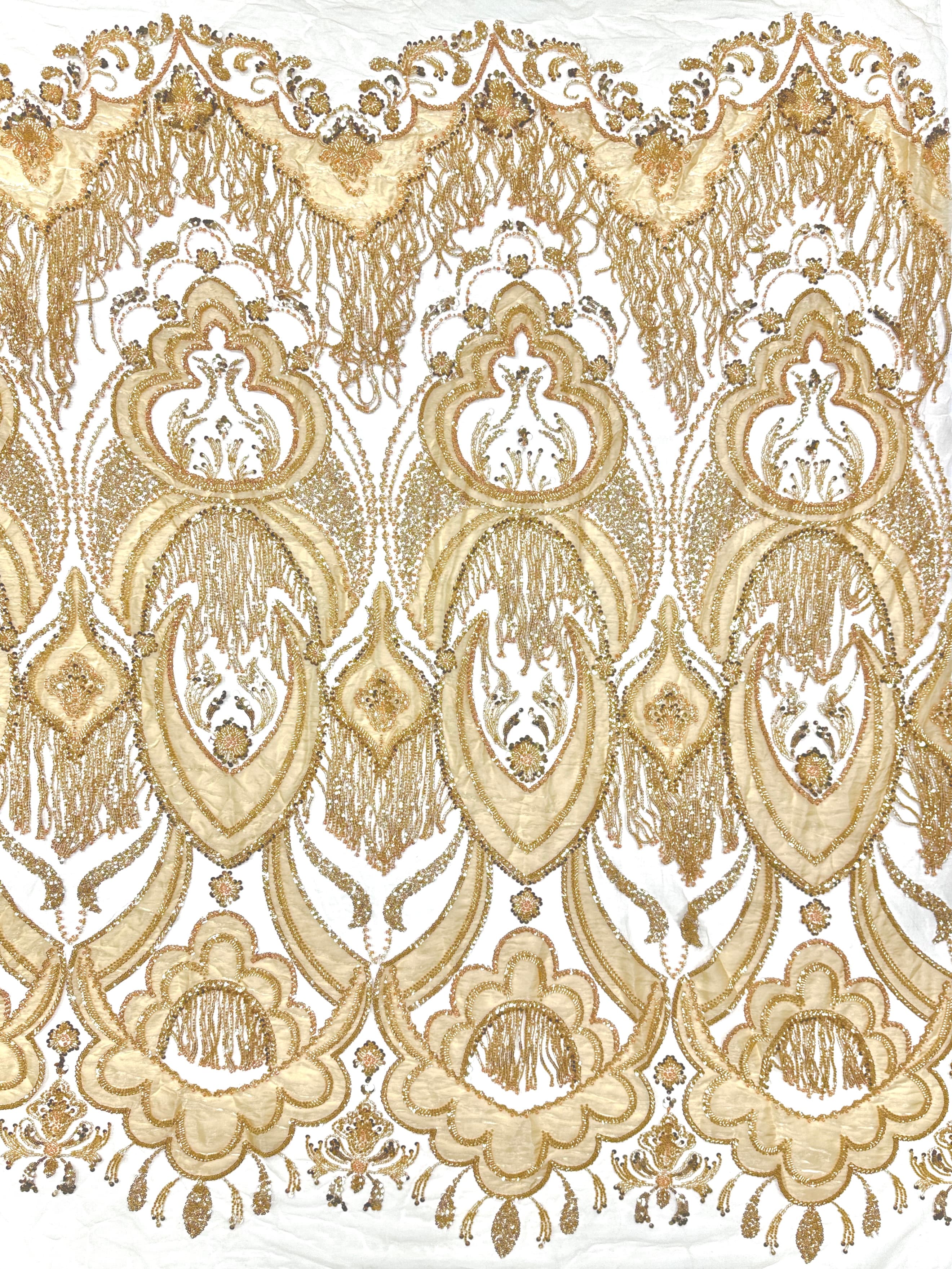 BLS6624#	Heavy Beaded Sequined Embroidered Botanical Tulle Lace Fabric for Wedding Dresses Bridal Gowns