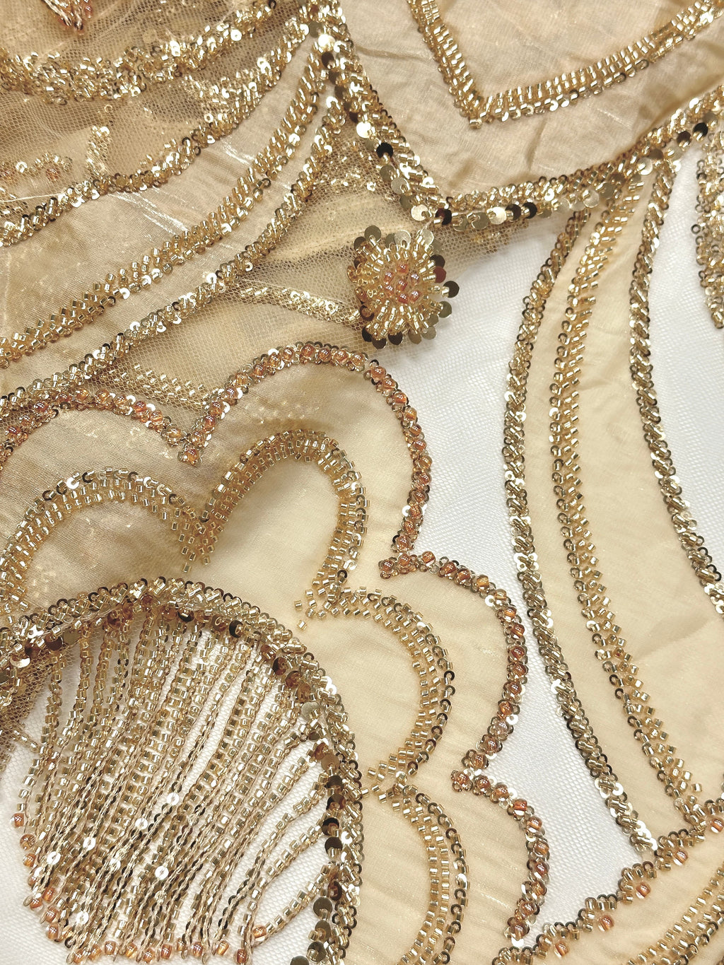 BLS6624#	Heavy Beaded Sequined Embroidered Botanical Tulle Lace Fabric for Wedding Dresses Bridal Gowns