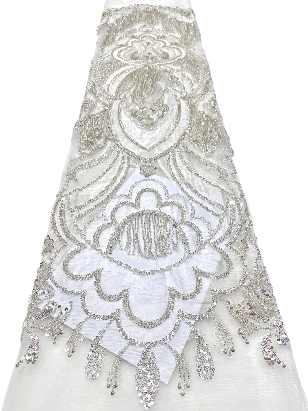 BLS6624#	Heavy Beaded Sequined Embroidered Botanical Tulle Lace Fabric for Wedding Dresses Bridal Gowns