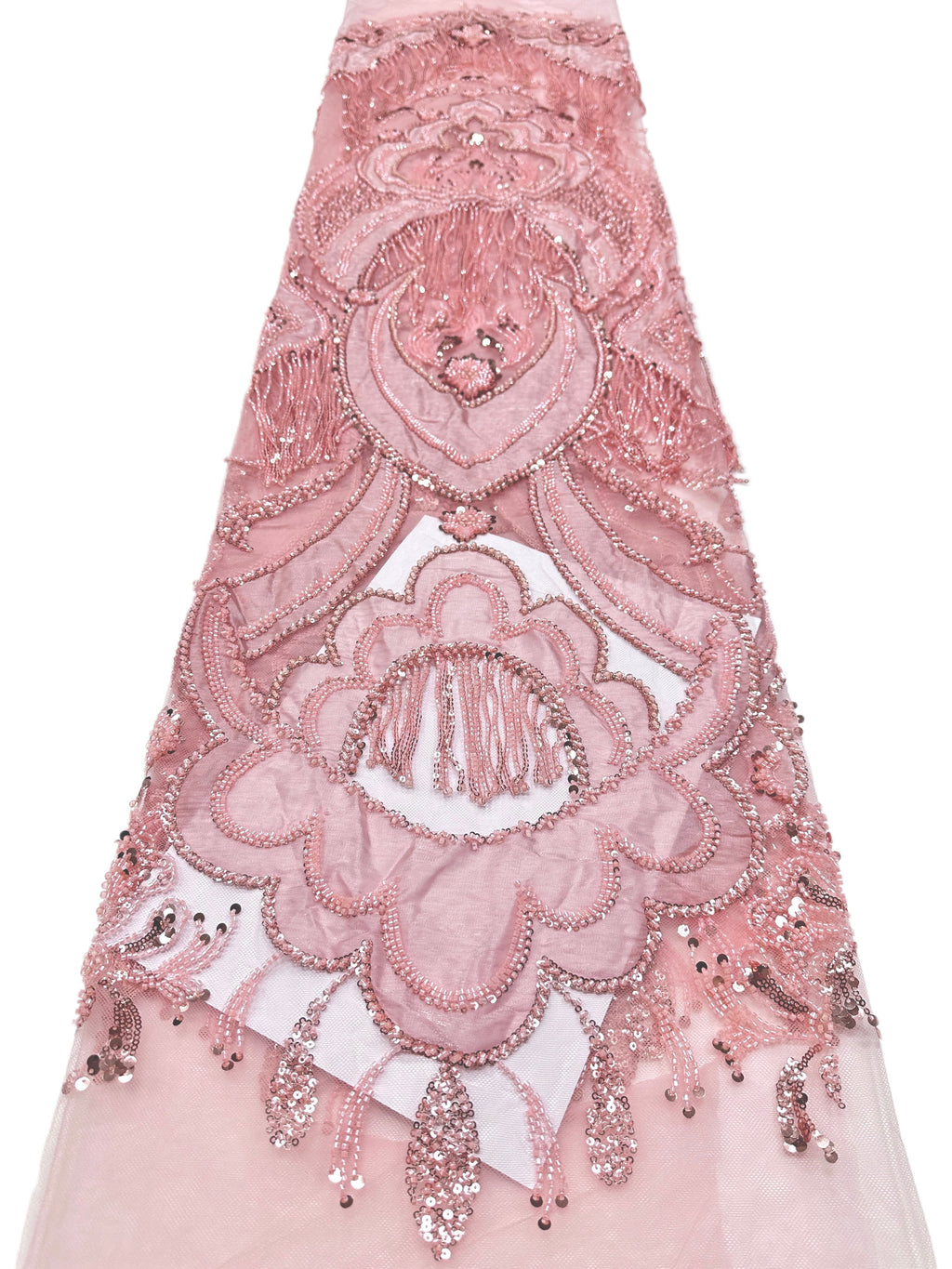 BLS6624#	Heavy Beaded Sequined Embroidered Botanical Tulle Lace Fabric for Wedding Dresses Bridal Gowns