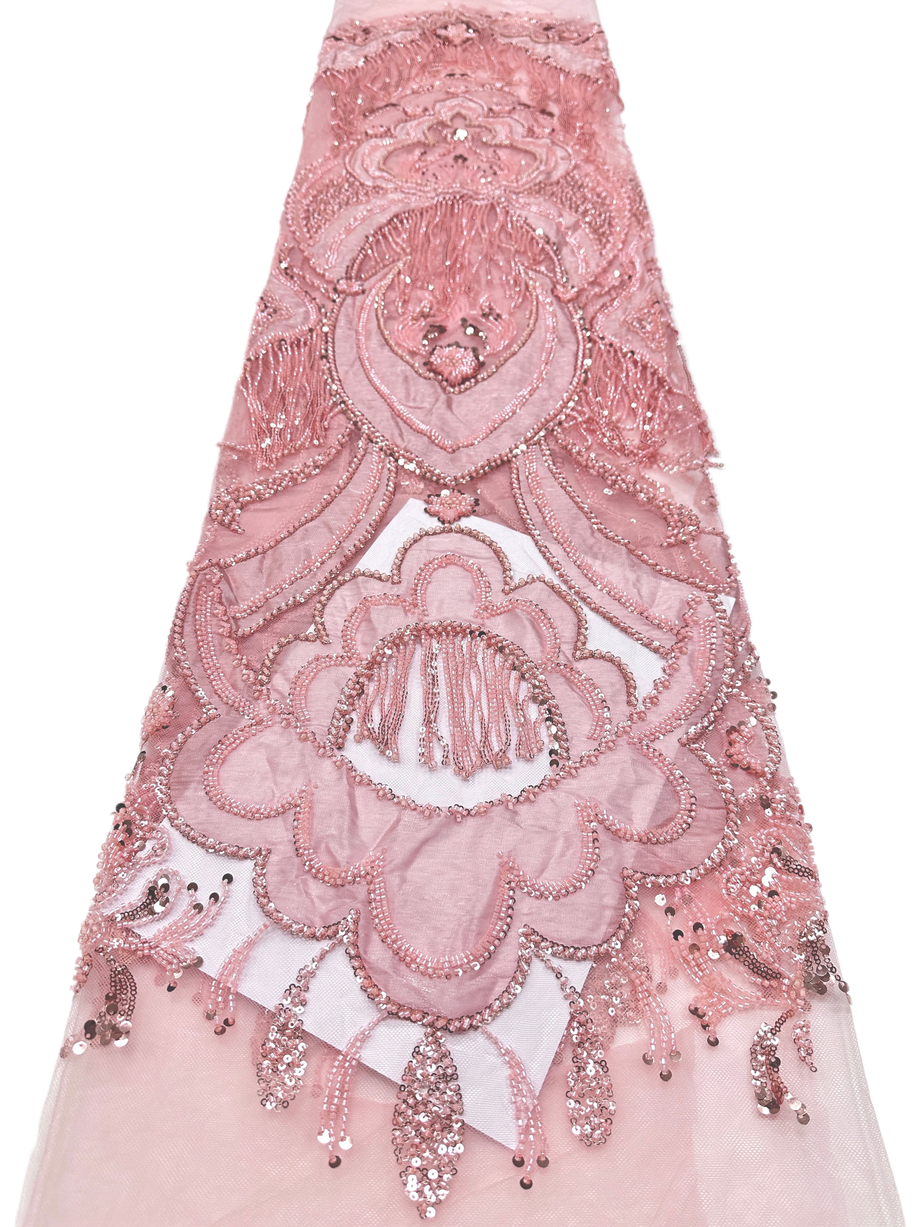 BLS6624#	Heavy Beaded Sequined Embroidered Botanical Tulle Lace Fabric for Wedding Dresses Bridal Gowns