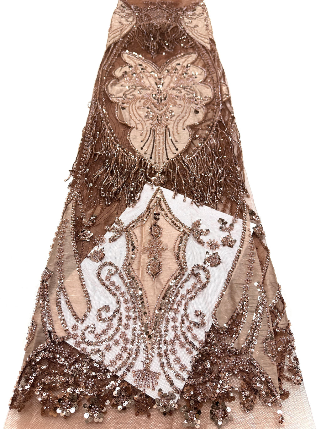 BLS6625#	Sequined Beaded Baroque Border Tulle Lace Fabric Embroidered Lace Fabric for Wedding Dresses Bridal Gowns