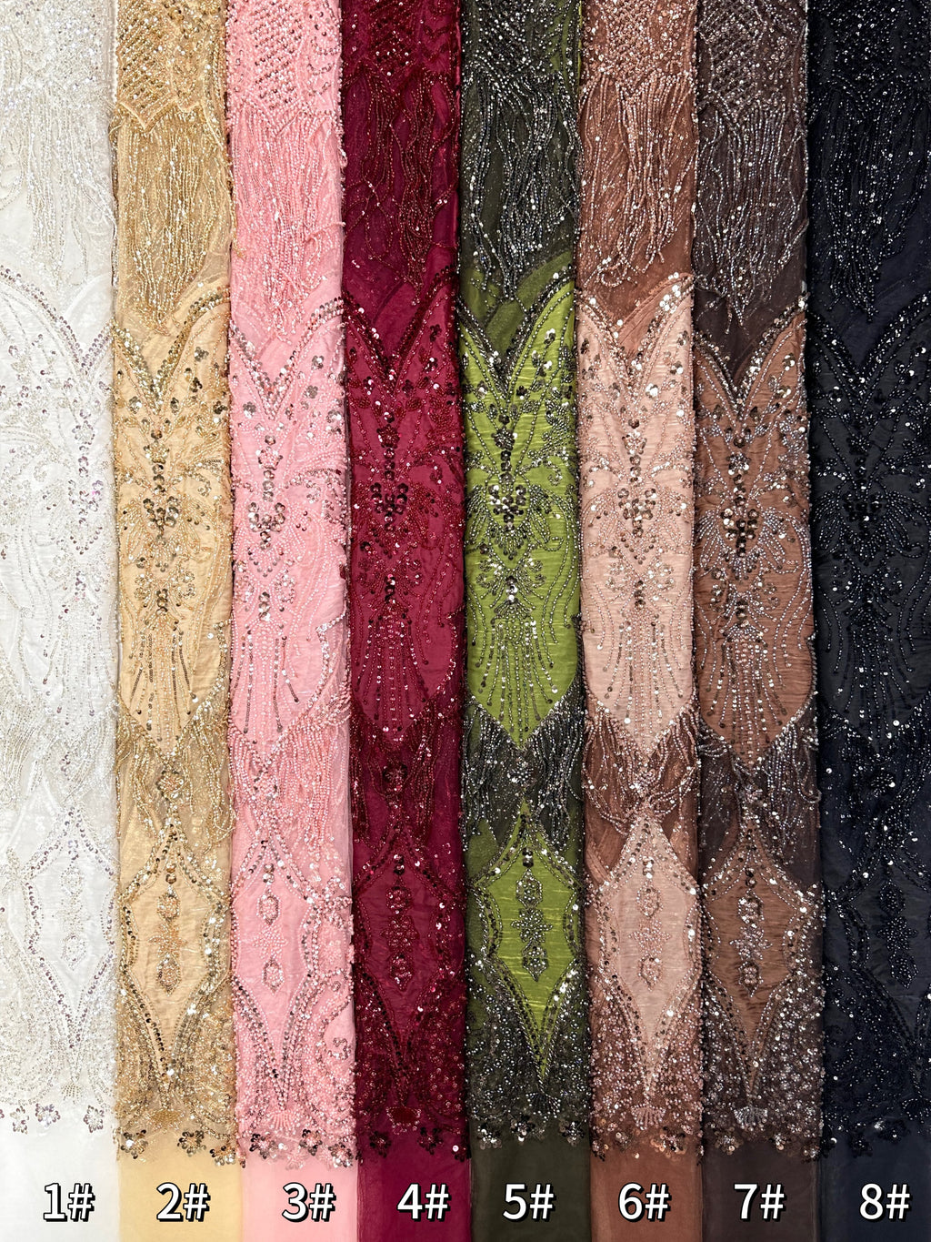 BLS6625#	Sequined Beaded Baroque Border Tulle Lace Fabric Embroidered Lace Fabric for Wedding Dresses Bridal Gowns