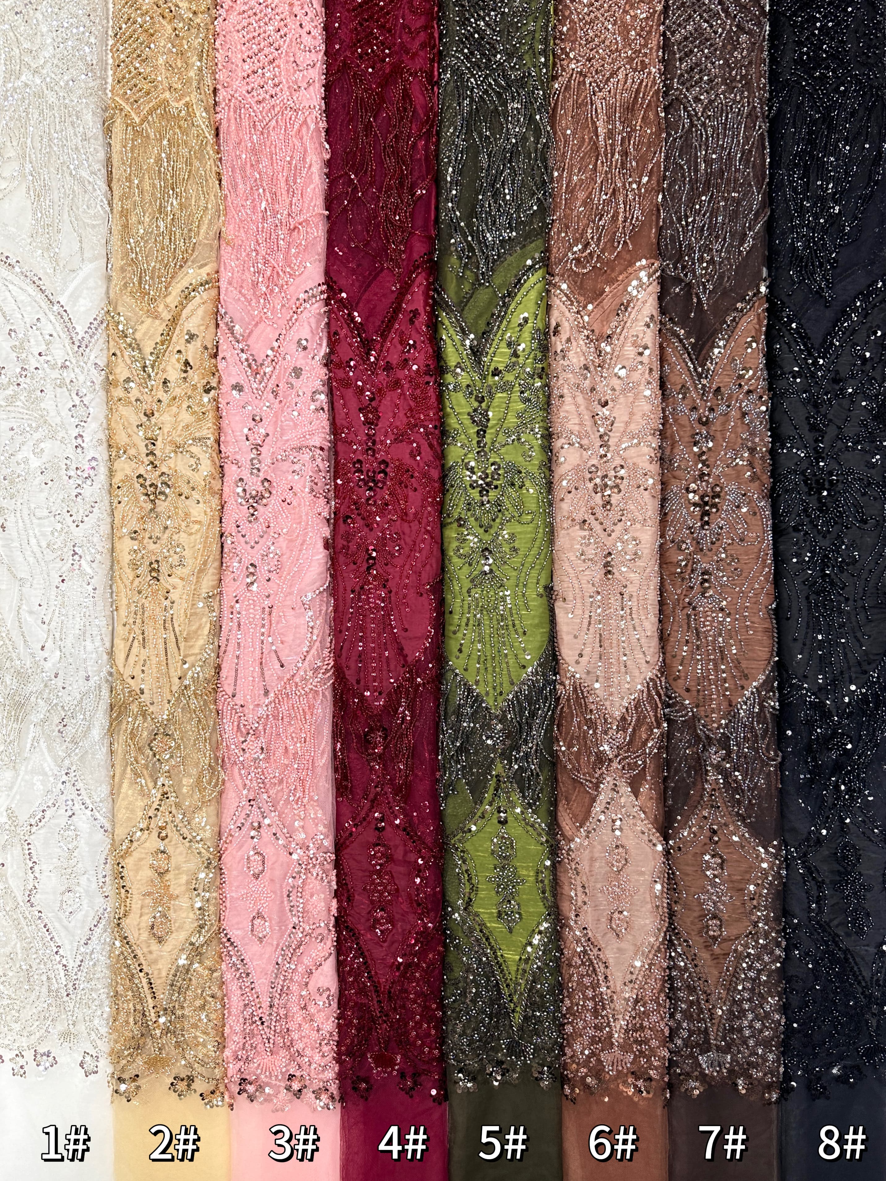 BLS6625#	Sequined Beaded Baroque Border Tulle Lace Fabric Embroidered Lace Fabric for Wedding Dresses Bridal Gowns