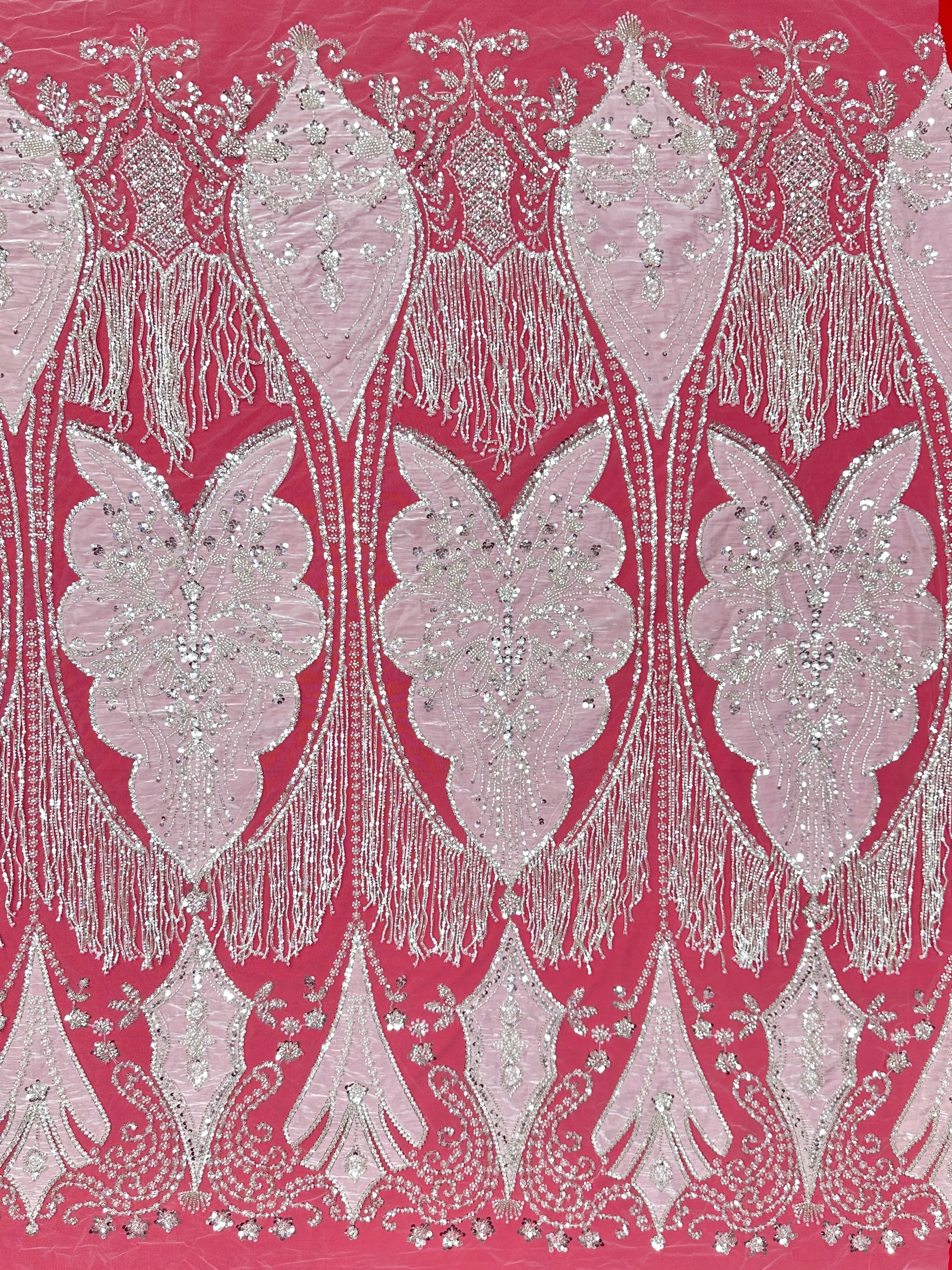 BLS6625#	Sequined Beaded Baroque Border Tulle Lace Fabric Embroidered Lace Fabric for Wedding Dresses Bridal Gowns