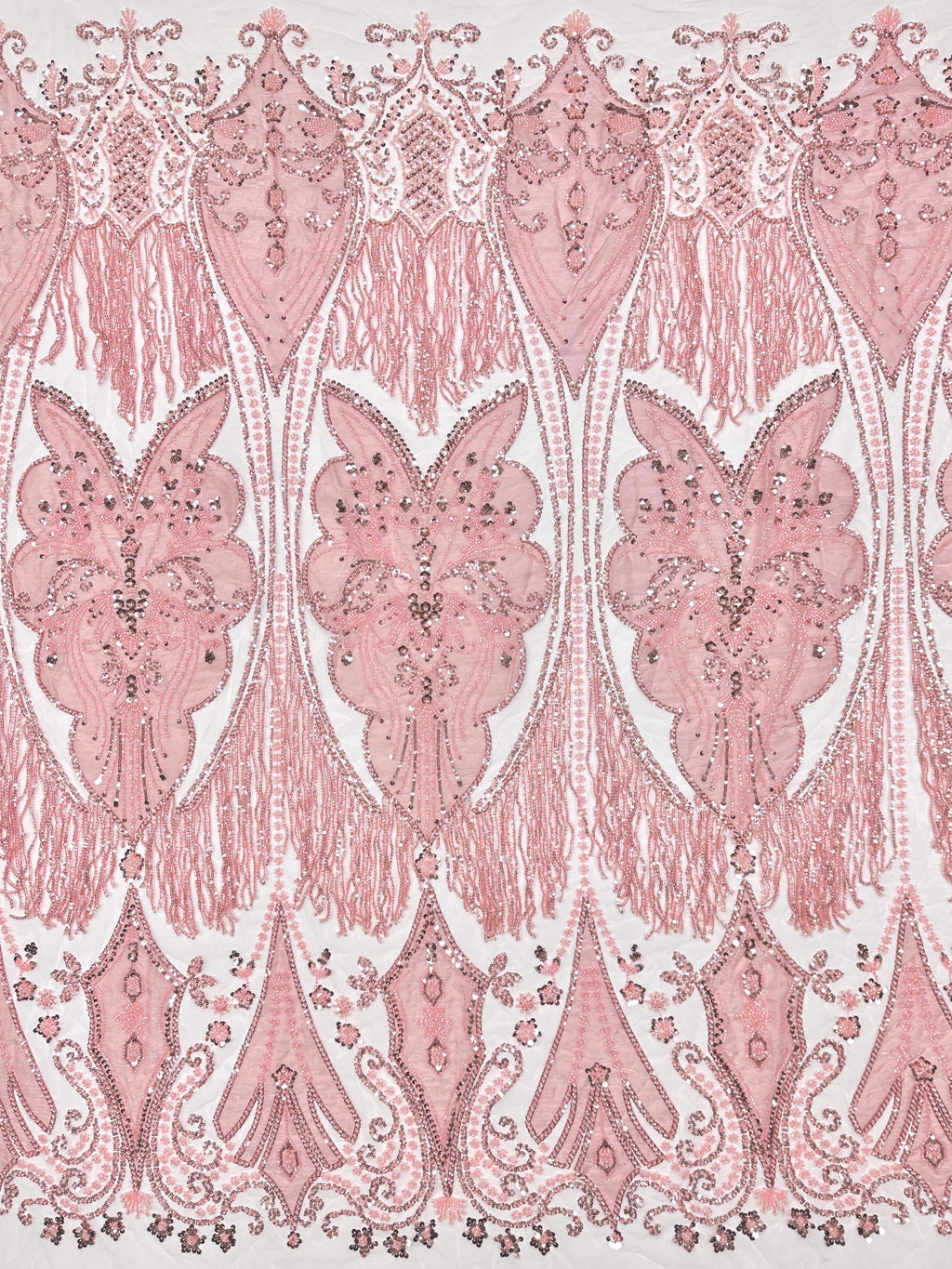 BLS6625#	Sequined Beaded Baroque Border Tulle Lace Fabric Embroidered Lace Fabric for Wedding Dresses Bridal Gowns
