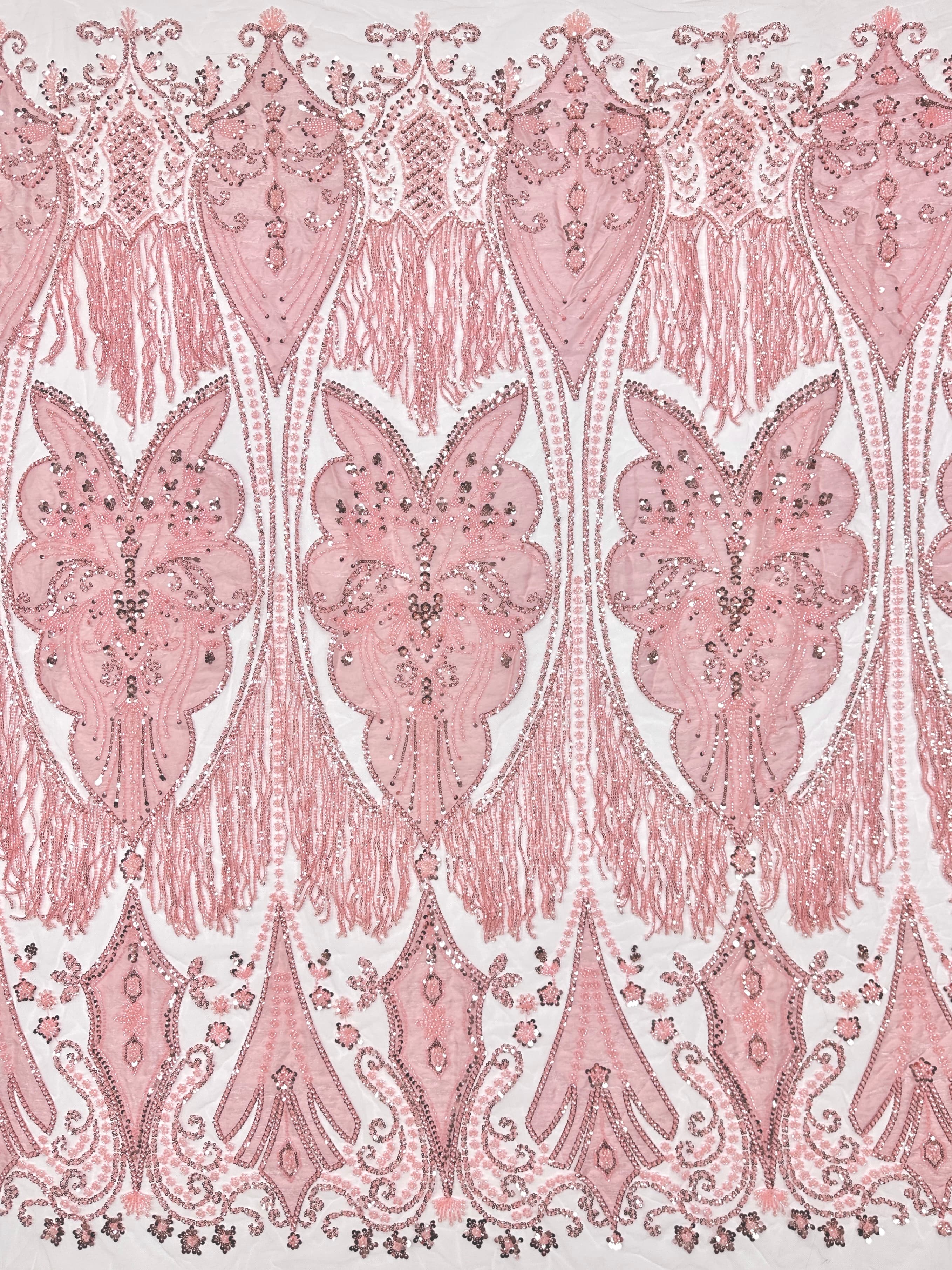BLS6625#	Sequined Beaded Baroque Border Tulle Lace Fabric Embroidered Lace Fabric for Wedding Dresses Bridal Gowns