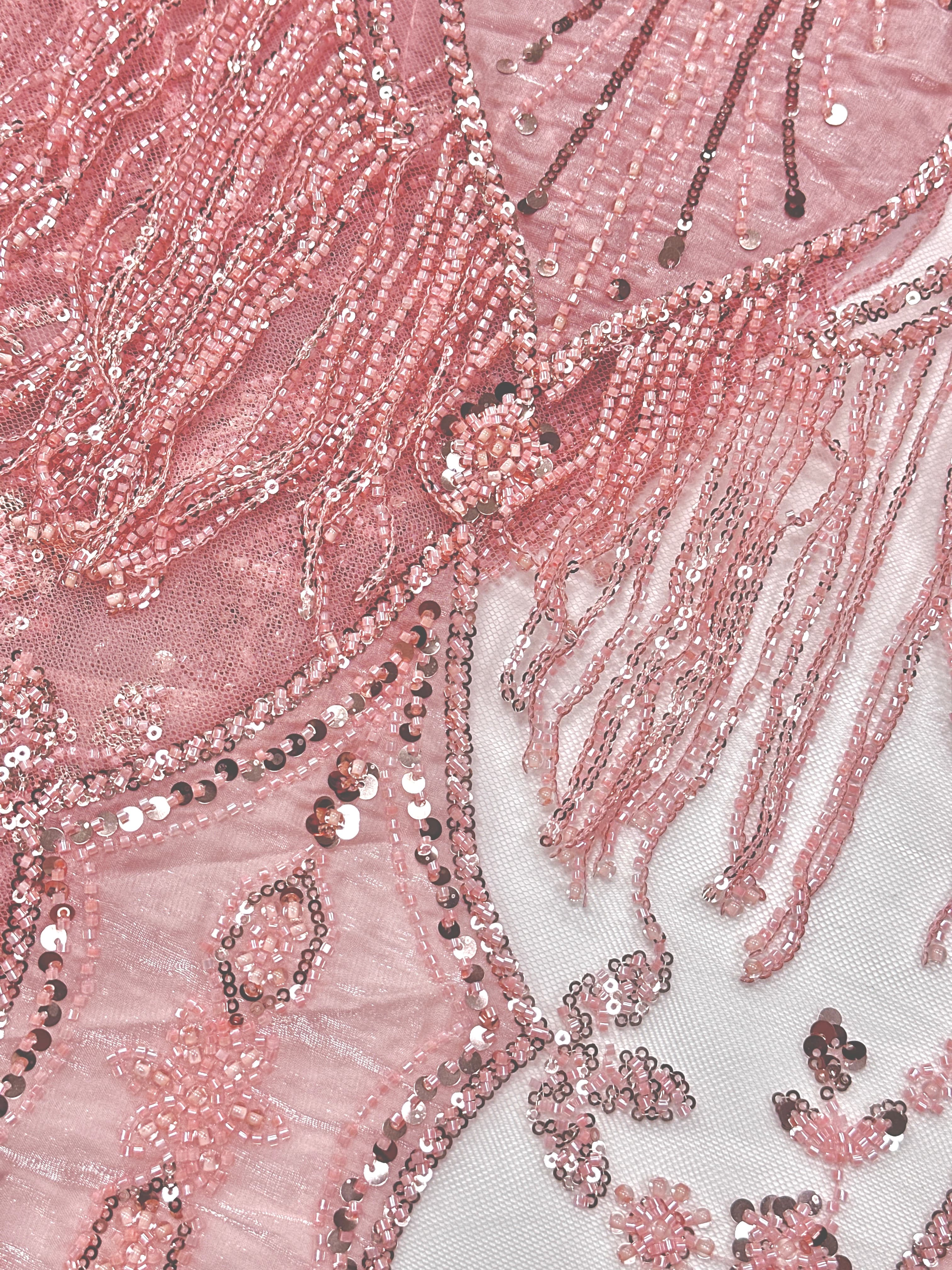 BLS6625#	Sequined Beaded Baroque Border Tulle Lace Fabric Embroidered Lace Fabric for Wedding Dresses Bridal Gowns