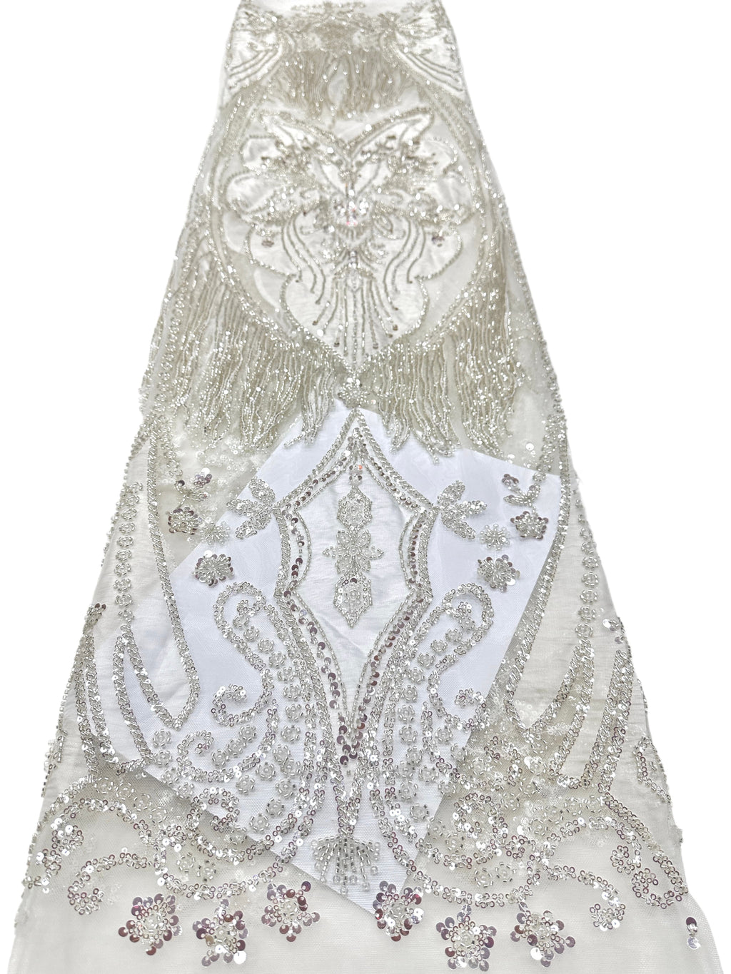 BLS6625#	Sequined Beaded Baroque Border Tulle Lace Fabric Embroidered Lace Fabric for Wedding Dresses Bridal Gowns