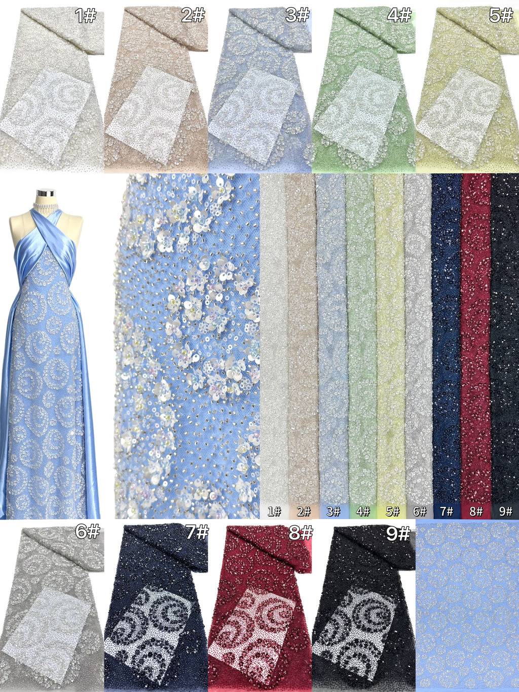 BLS6631#	Sequined Beaded Embroidered Floral Tulle Lace Fabric Allover Lace for Wedding Dresses Bridal Gowns