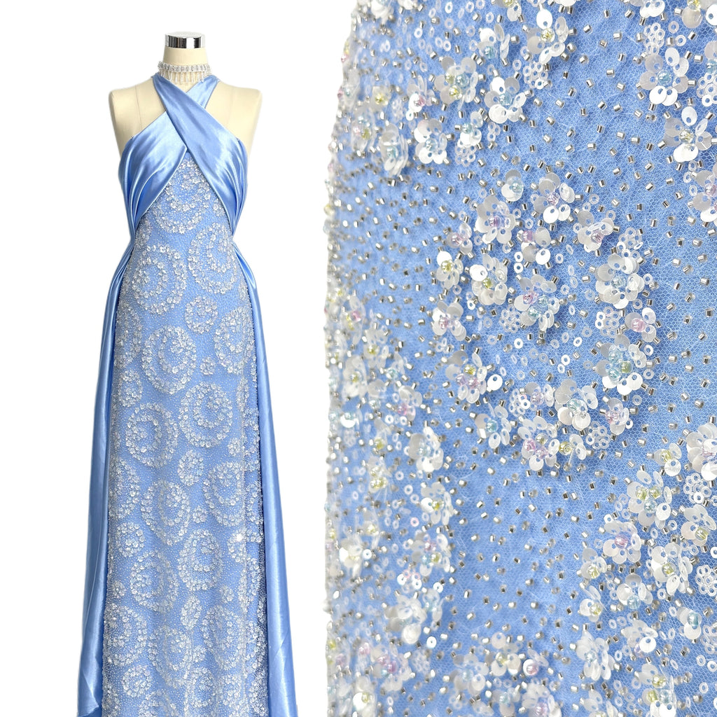 BLS6631#	Sequined Beaded Embroidered Floral Tulle Lace Fabric Allover Lace for Wedding Dresses Bridal Gowns