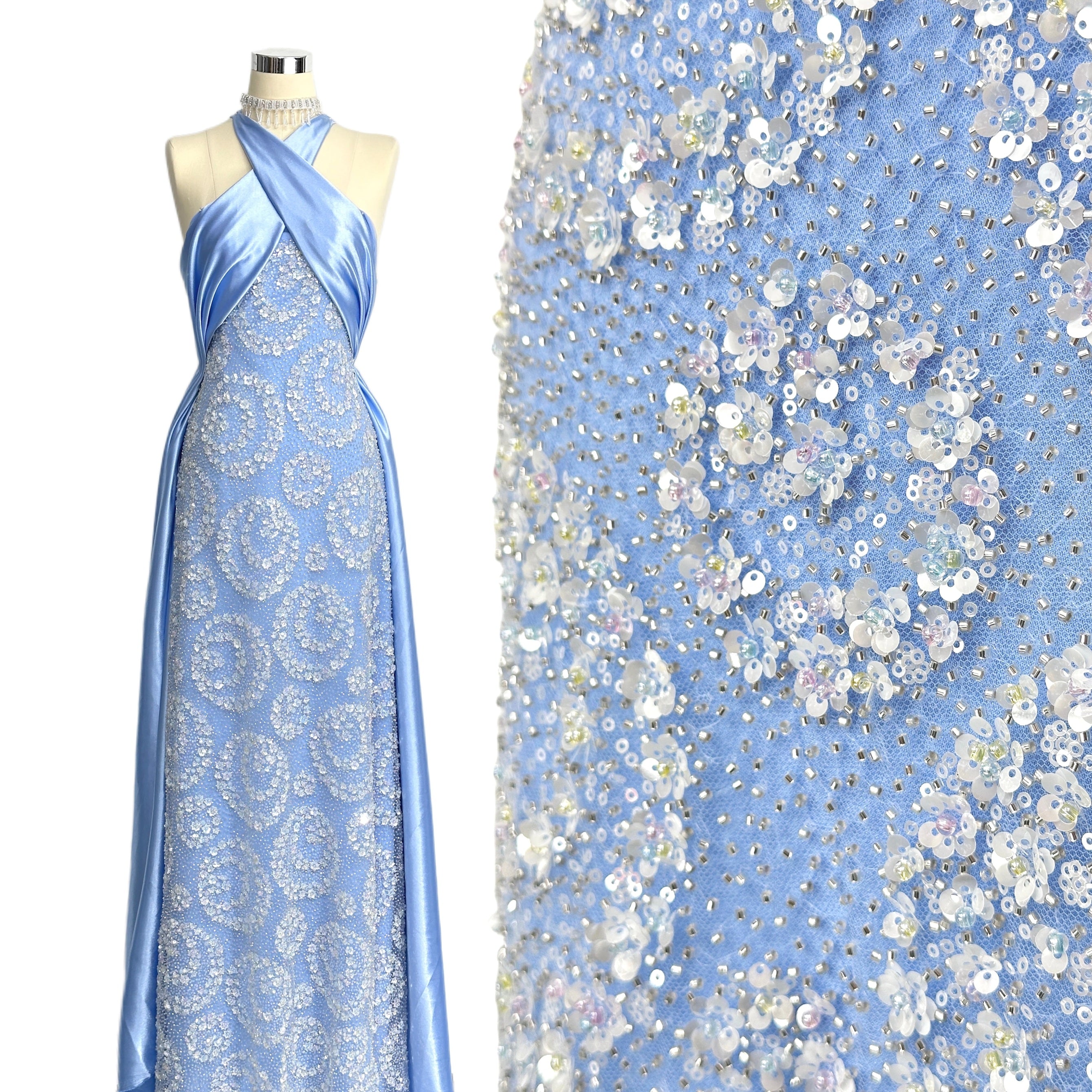 BLS6631#	Sequined Beaded Embroidered Floral Tulle Lace Fabric Allover Lace for Wedding Dresses Bridal Gowns