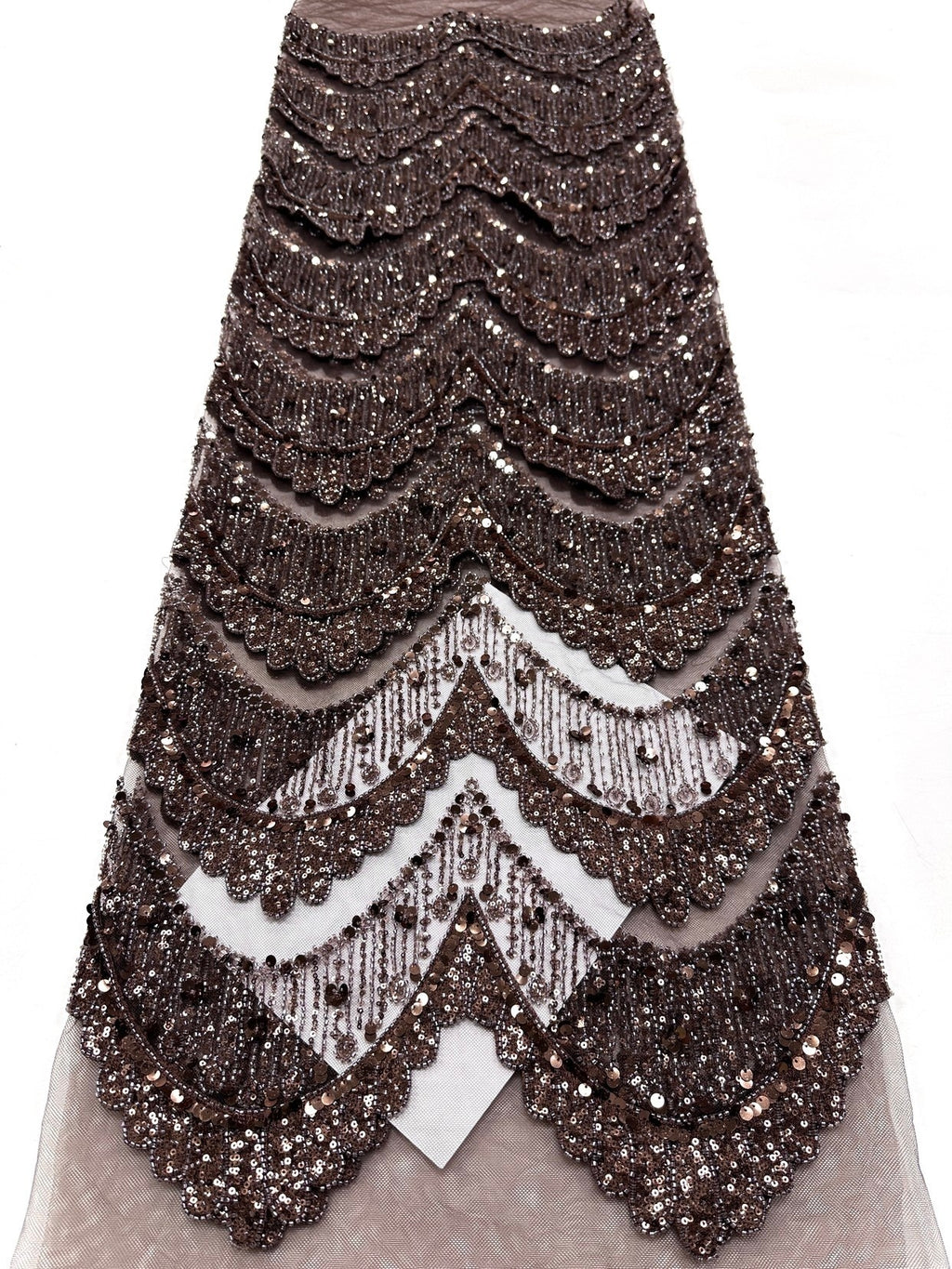 BLS6632#	Sequined Beaded Geometric Tulle Lace Fabric Embroidered Scalloped Edge Lace Fabric for Wedding Dresses Bridal Gowns