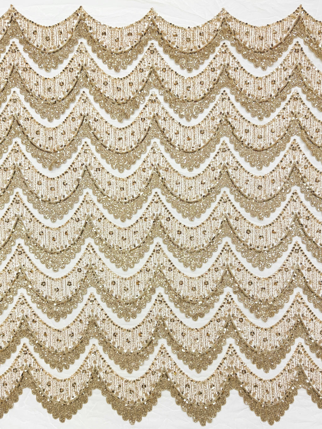 BLS6632#	Sequined Beaded Geometric Tulle Lace Fabric Embroidered Scalloped Edge Lace Fabric for Wedding Dresses Bridal Gowns