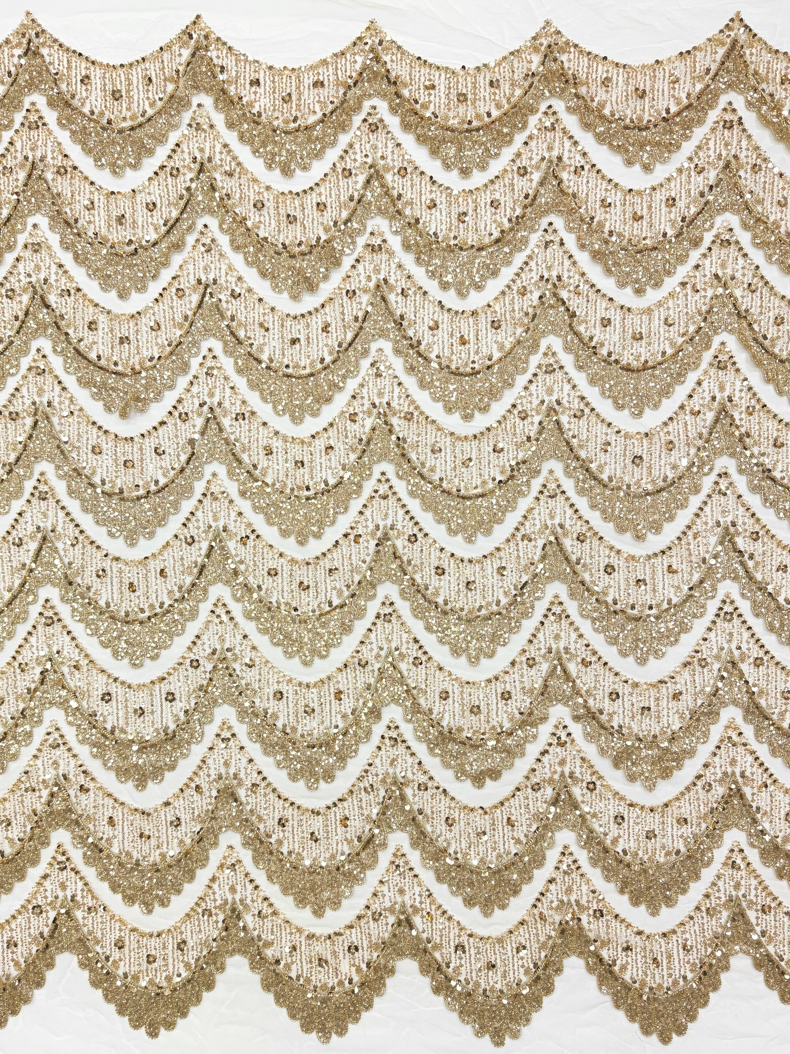 BLS6632#	Sequined Beaded Geometric Tulle Lace Fabric Embroidered Scalloped Edge Lace Fabric for Wedding Dresses Bridal Gowns