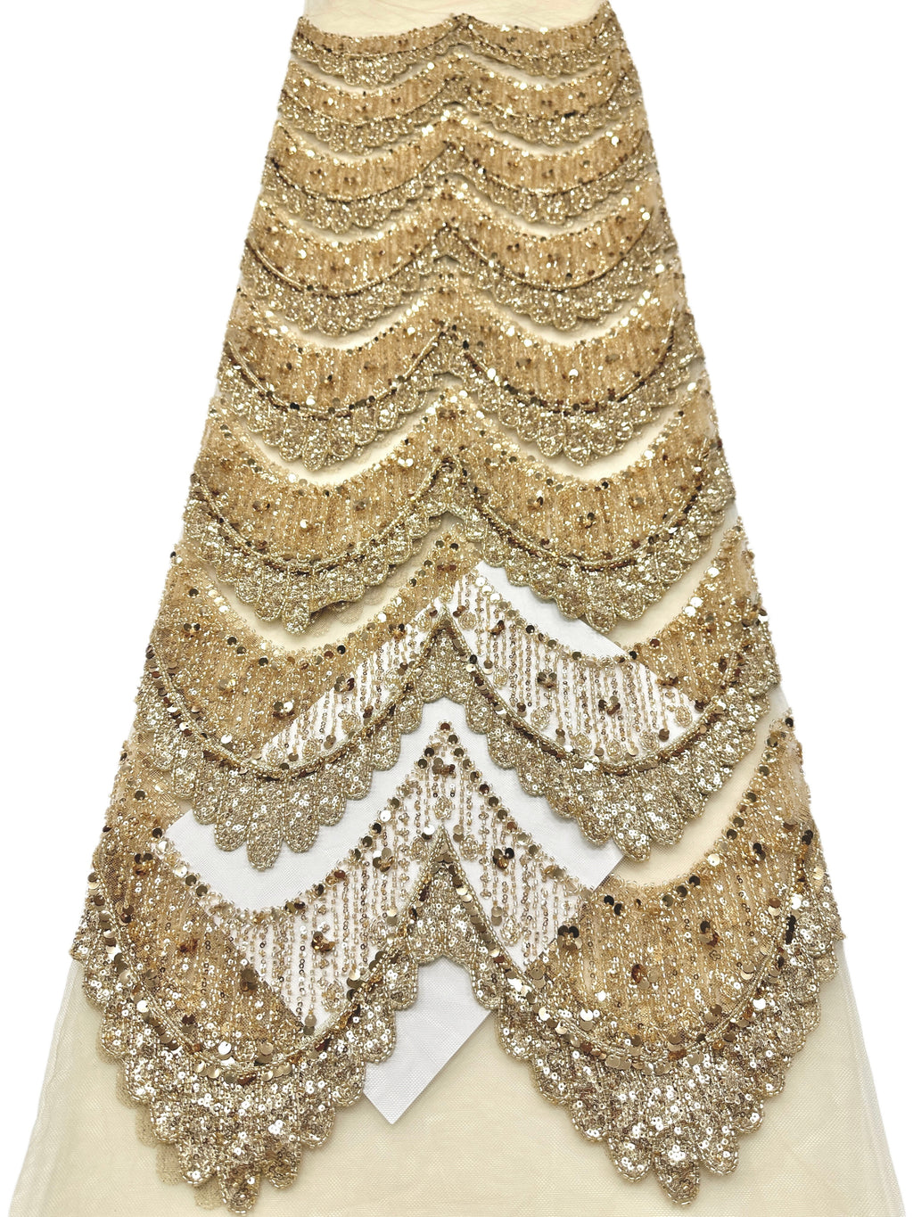 BLS6632#	Sequined Beaded Geometric Tulle Lace Fabric Embroidered Scalloped Edge Lace Fabric for Wedding Dresses Bridal Gowns