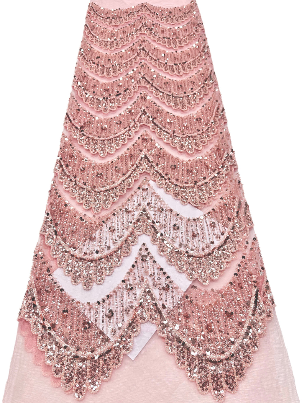 BLS6632#	Sequined Beaded Geometric Tulle Lace Fabric Embroidered Scalloped Edge Lace Fabric for Wedding Dresses Bridal Gowns