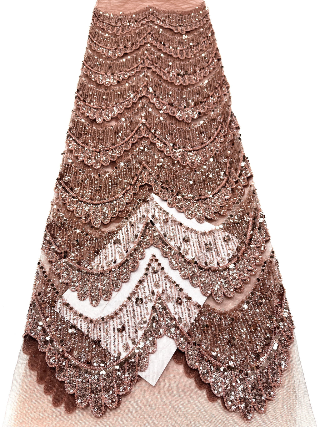 BLS6632#	Sequined Beaded Geometric Tulle Lace Fabric Embroidered Scalloped Edge Lace Fabric for Wedding Dresses Bridal Gowns