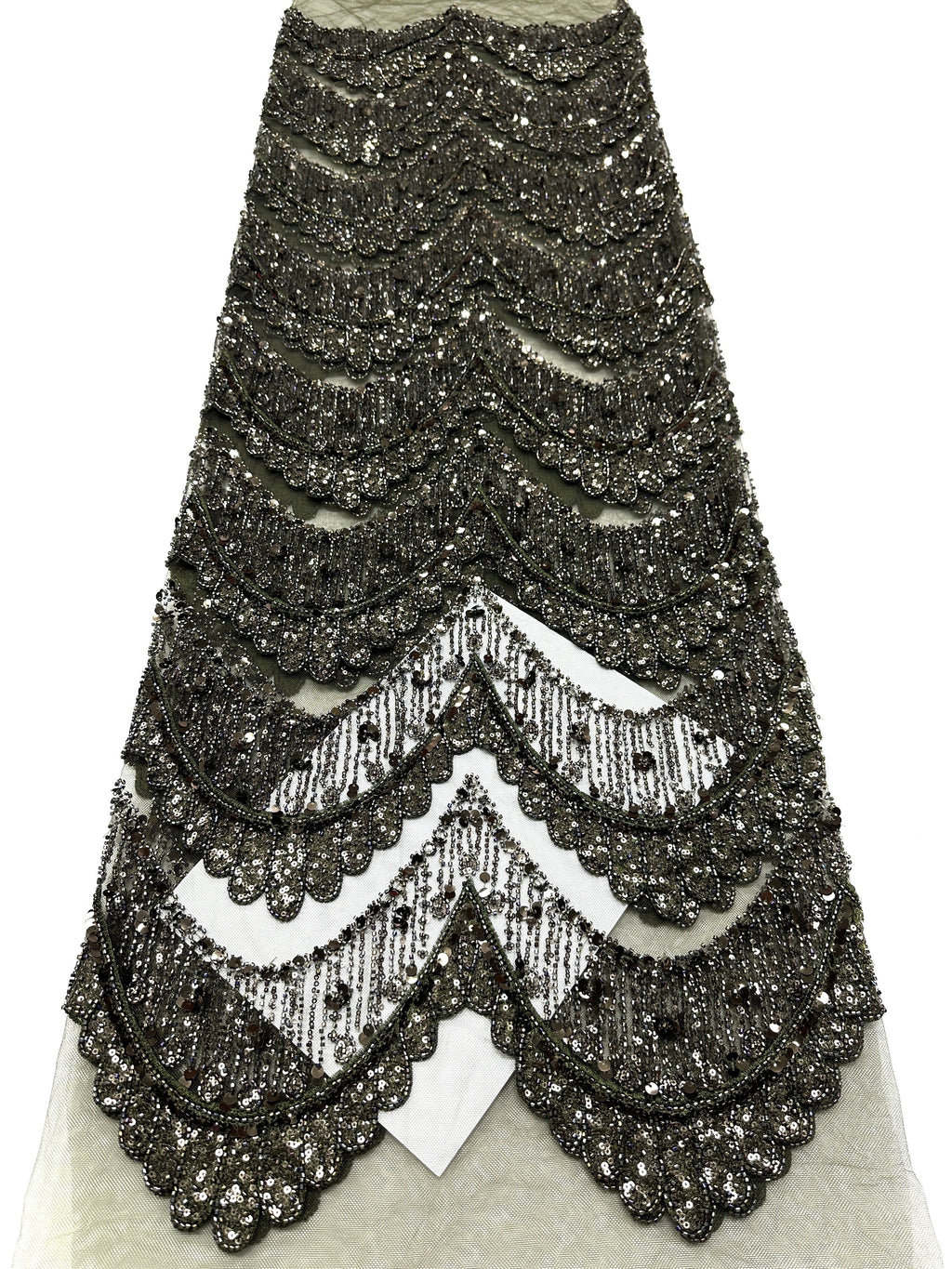 BLS6632#	Sequined Beaded Geometric Tulle Lace Fabric Embroidered Scalloped Edge Lace Fabric for Wedding Dresses Bridal Gowns