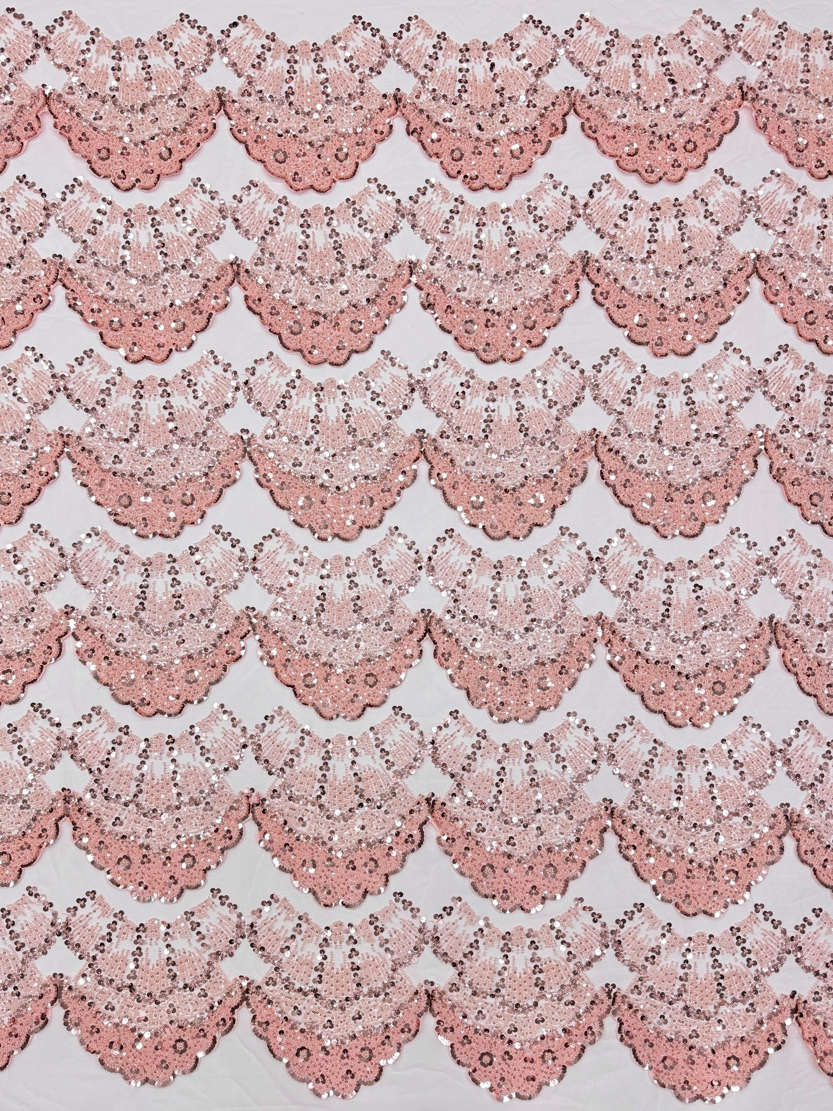 BLS6633#	Sequined Beaded Border Lace Fabric Geometric Tulle Embroidered Scalloped Edge Lace Fabric for Wedding Dresses