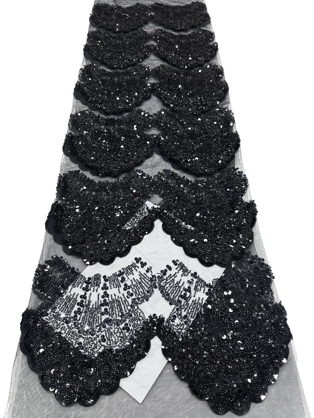 BLS6633#	Sequined Beaded Border Lace Fabric Geometric Tulle Embroidered Scalloped Edge Lace Fabric for Wedding Dresses