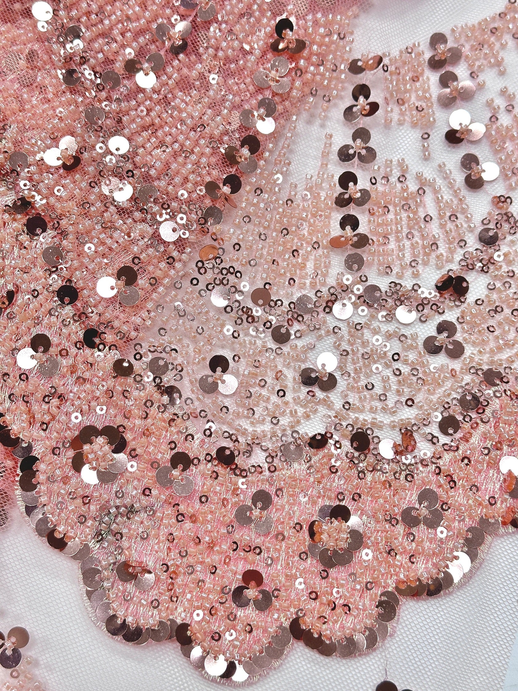 BLS6633#	Sequined Beaded Border Lace Fabric Geometric Tulle Embroidered Scalloped Edge Lace Fabric for Wedding Dresses