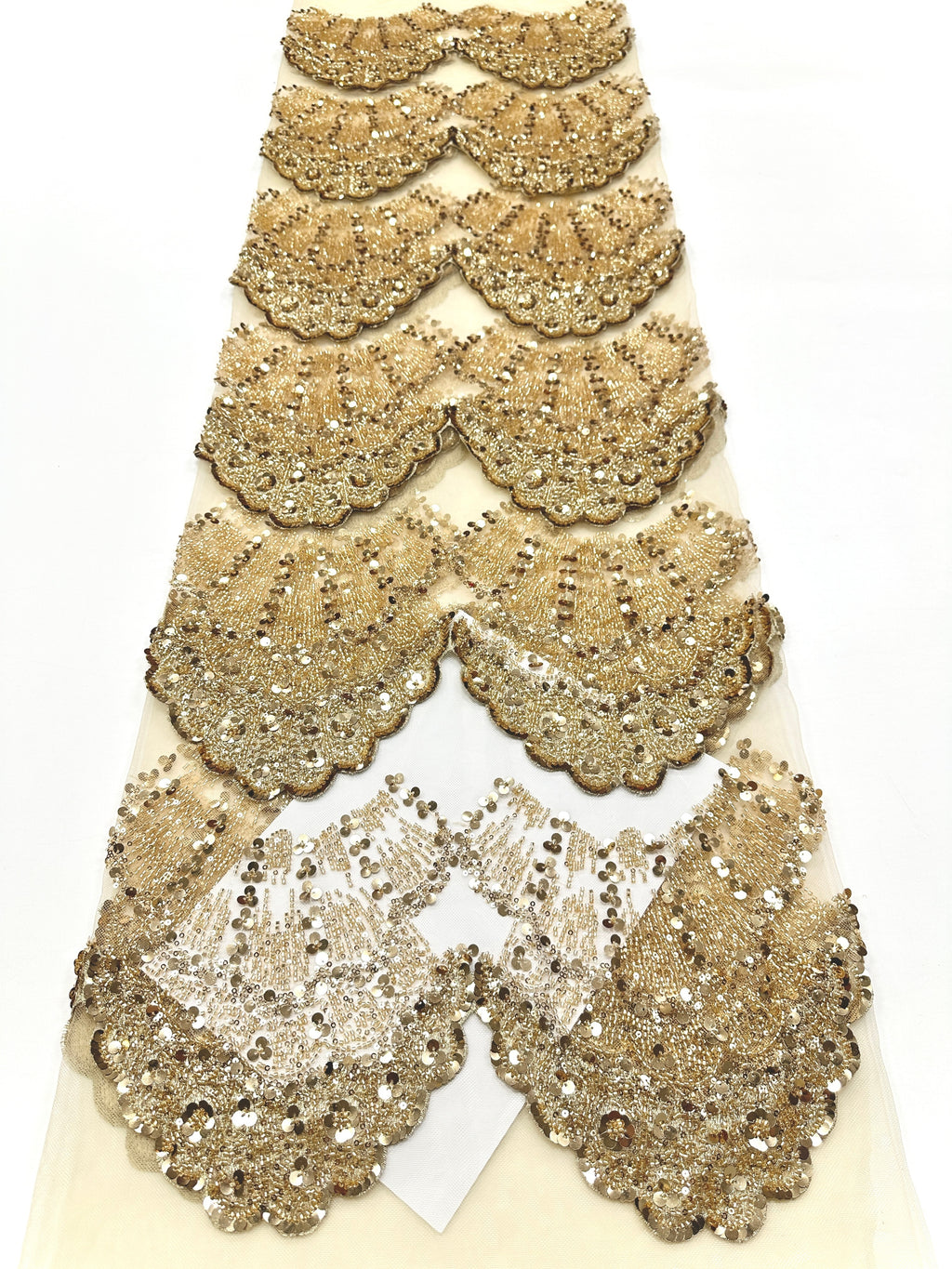BLS6633#	Sequined Beaded Border Lace Fabric Geometric Tulle Embroidered Scalloped Edge Lace Fabric for Wedding Dresses