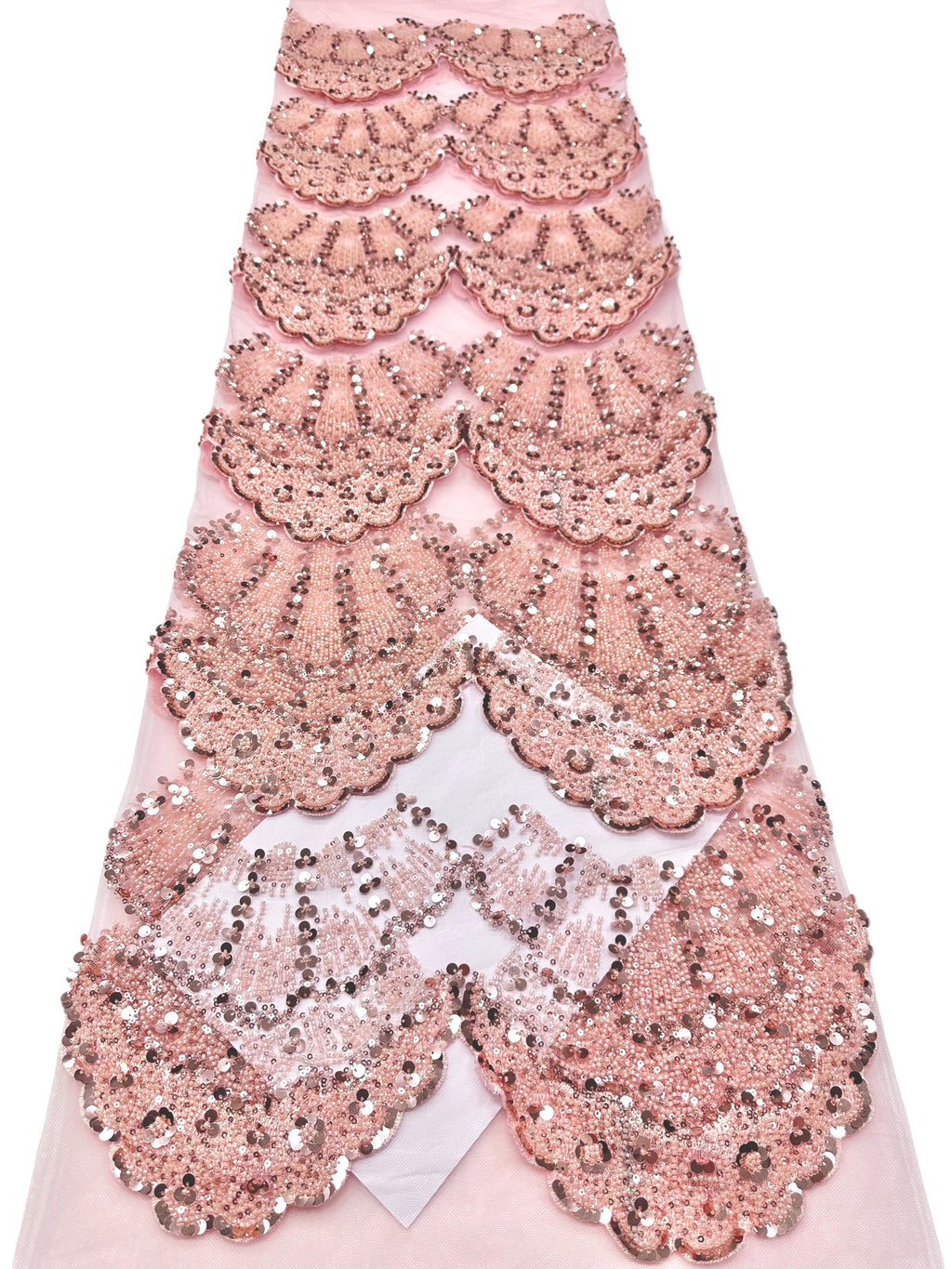 BLS6633#	Sequined Beaded Border Lace Fabric Geometric Tulle Embroidered Scalloped Edge Lace Fabric for Wedding Dresses