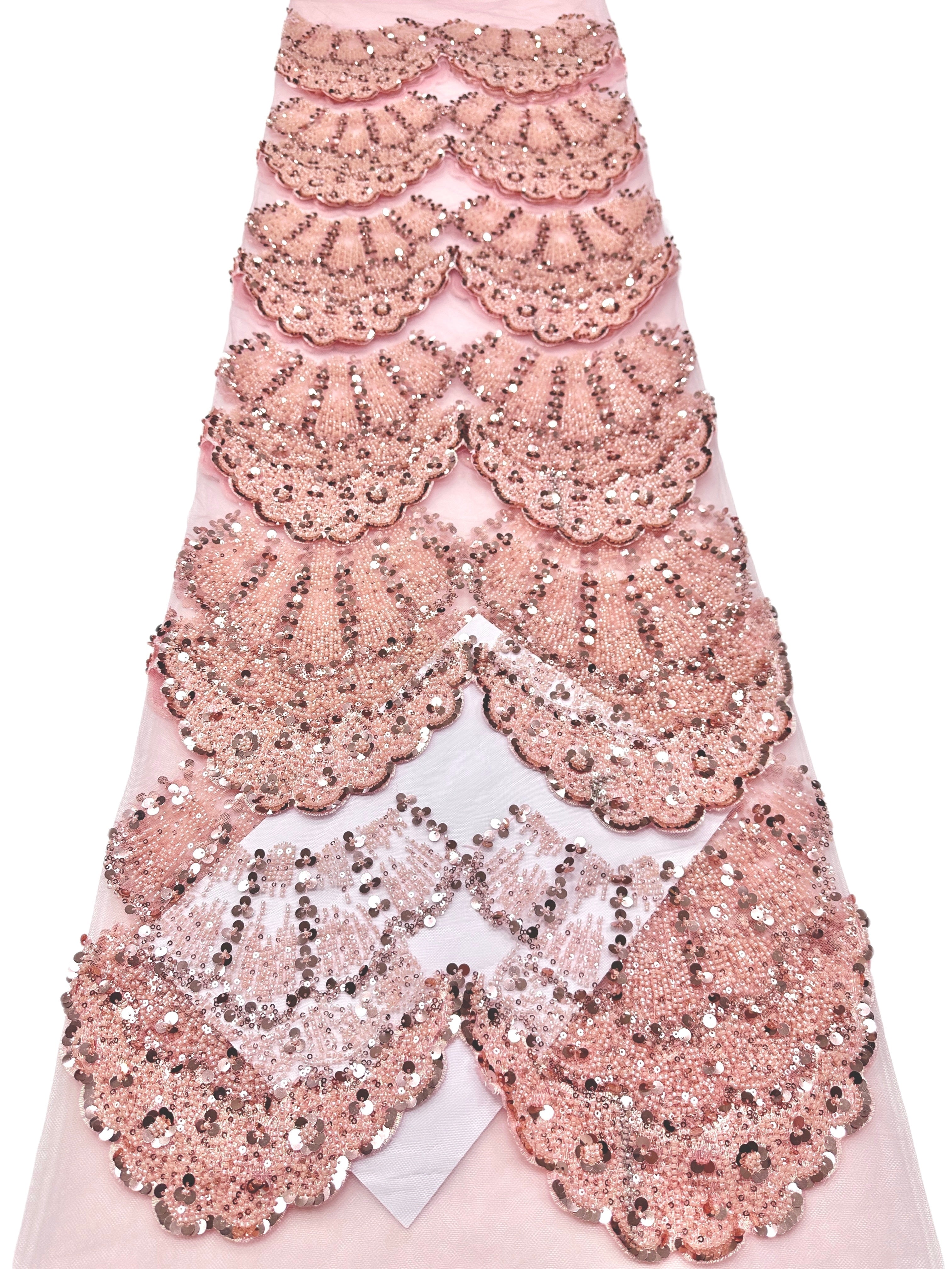 BLS6633#	Sequined Beaded Border Lace Fabric Geometric Tulle Embroidered Scalloped Edge Lace Fabric for Wedding Dresses