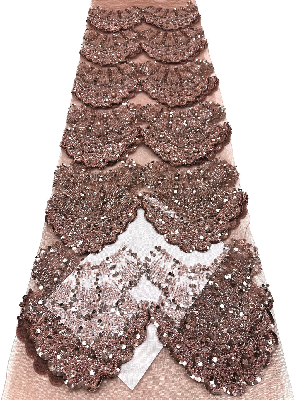 BLS6633#	Sequined Beaded Border Lace Fabric Geometric Tulle Embroidered Scalloped Edge Lace Fabric for Wedding Dresses