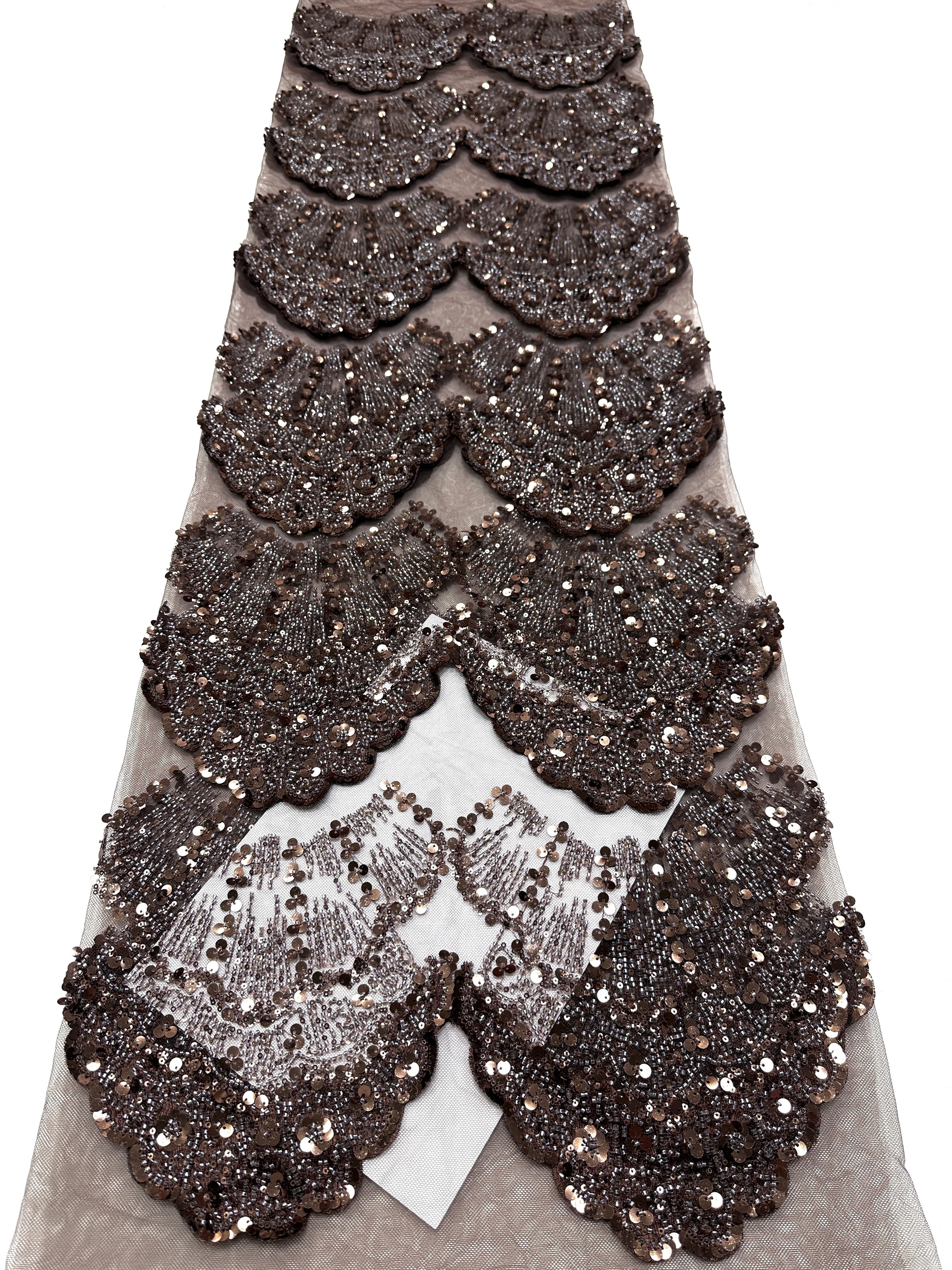BLS6633#	Sequined Beaded Border Lace Fabric Geometric Tulle Embroidered Scalloped Edge Lace Fabric for Wedding Dresses