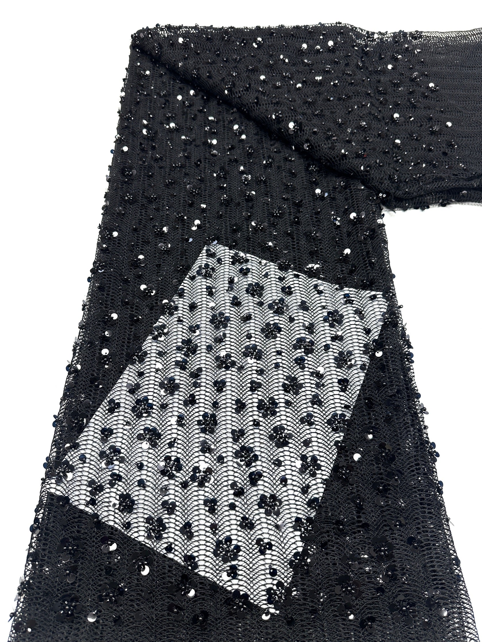 BLS6634#	High End Handmade Beaded Sequin Lace Fabric Gold Mesh Embroidery Lace For Wedding Bridal Evening Dress Apparel Fabric