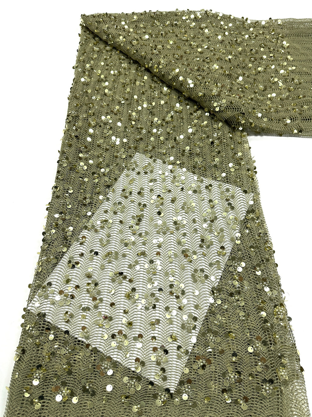 BLS6634#	High End Handmade Beaded Sequin Lace Fabric Gold Mesh Embroidery Lace For Wedding Bridal Evening Dress Apparel Fabric