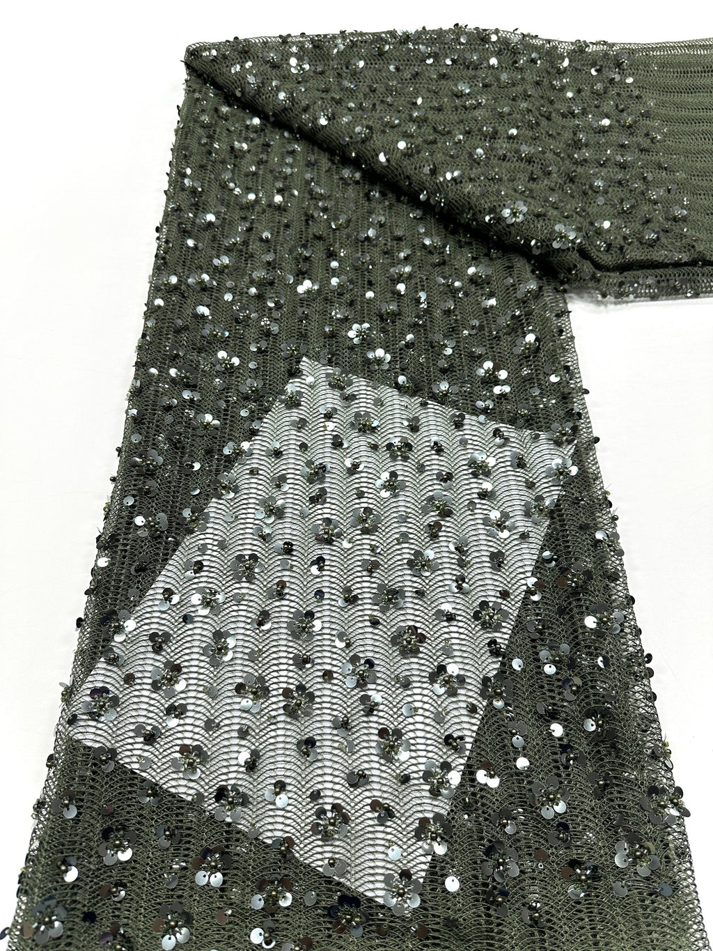 BLS6634#	High End Handmade Beaded Sequin Lace Fabric Gold Mesh Embroidery Lace For Wedding Bridal Evening Dress Apparel Fabric