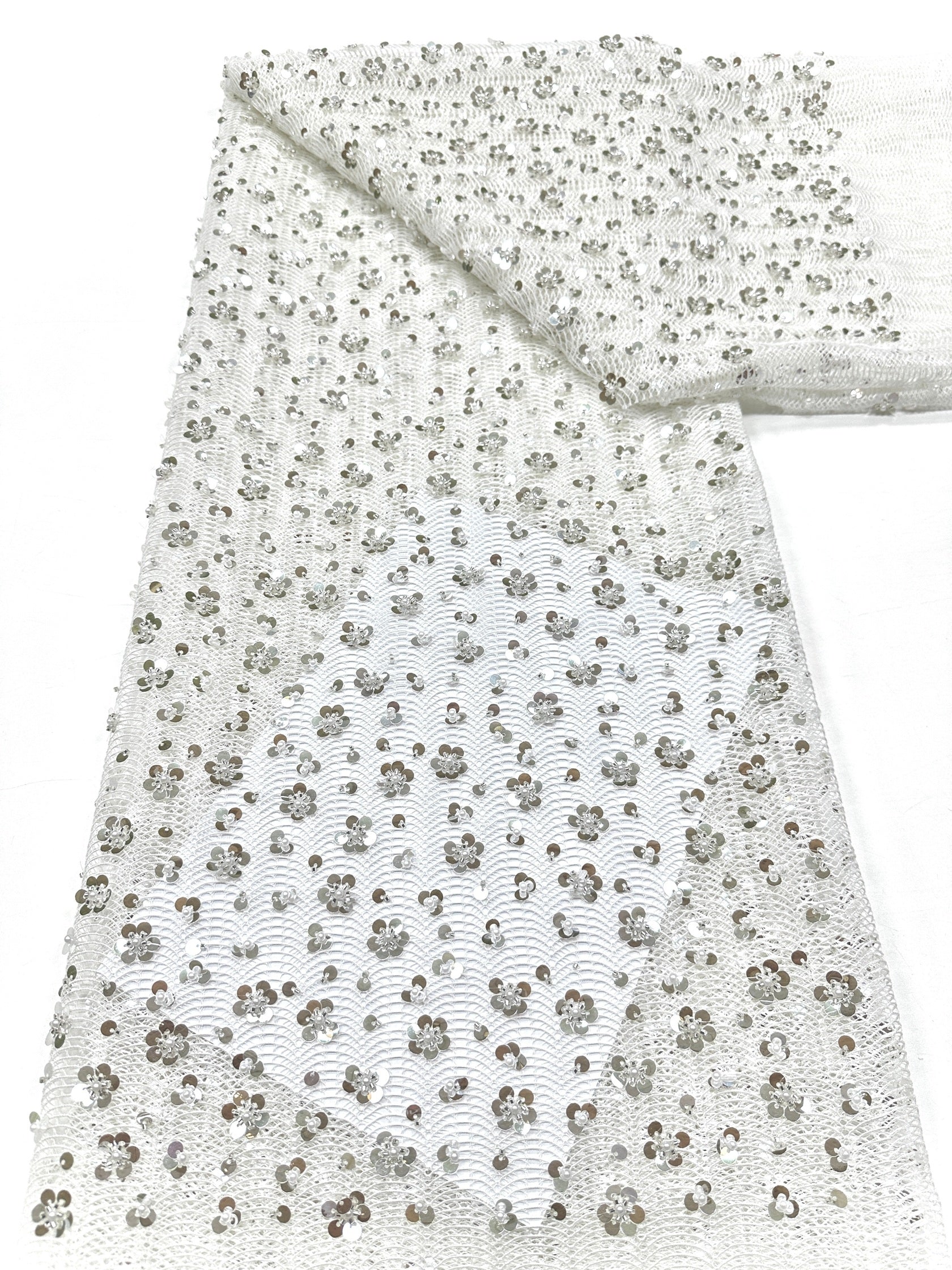 BLS6634#	High End Handmade Beaded Sequin Lace Fabric Gold Mesh Embroidery Lace For Wedding Bridal Evening Dress Apparel Fabric