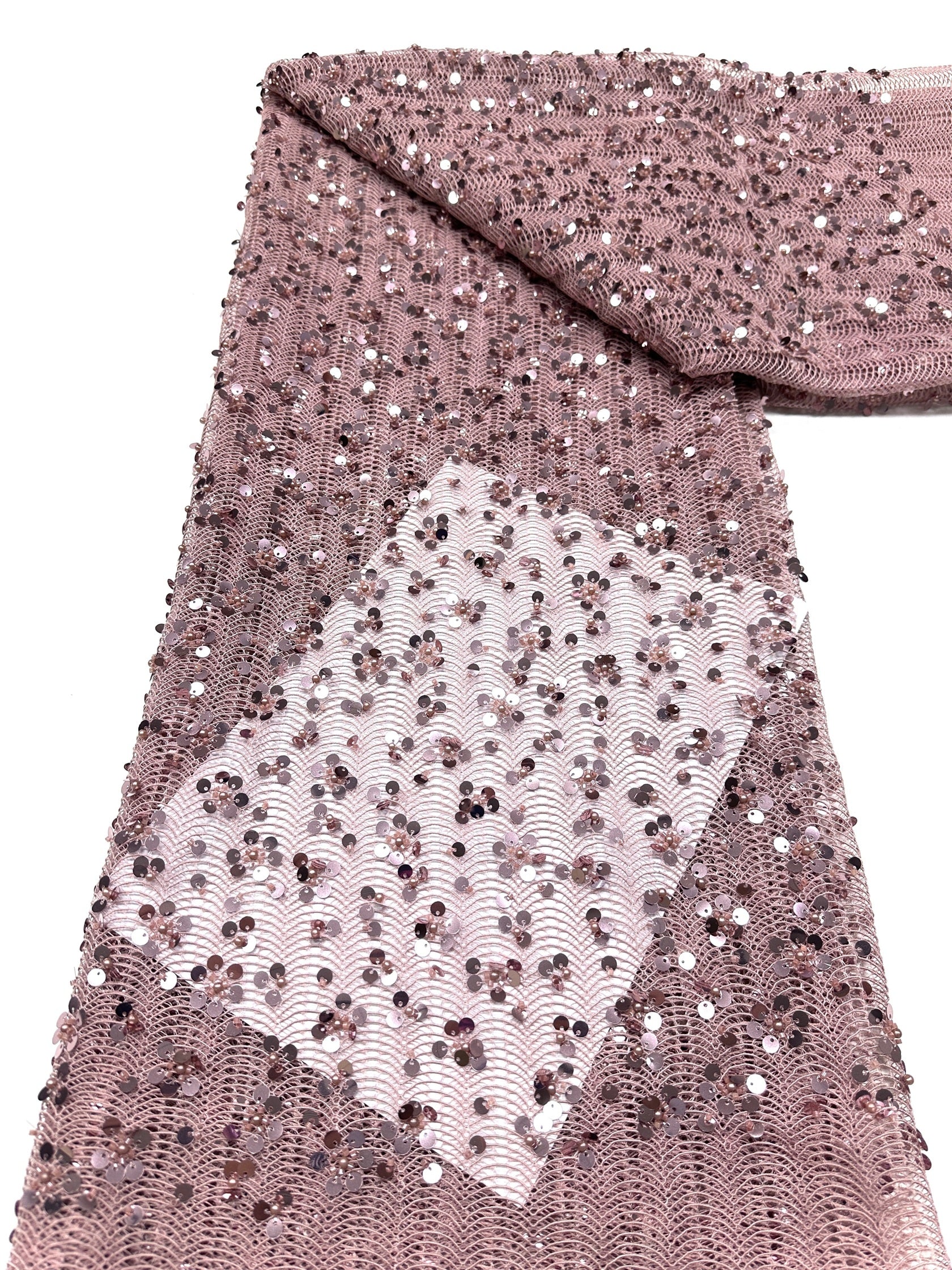 BLS6634#	High End Handmade Beaded Sequin Lace Fabric Gold Mesh Embroidery Lace For Wedding Bridal Evening Dress Apparel Fabric