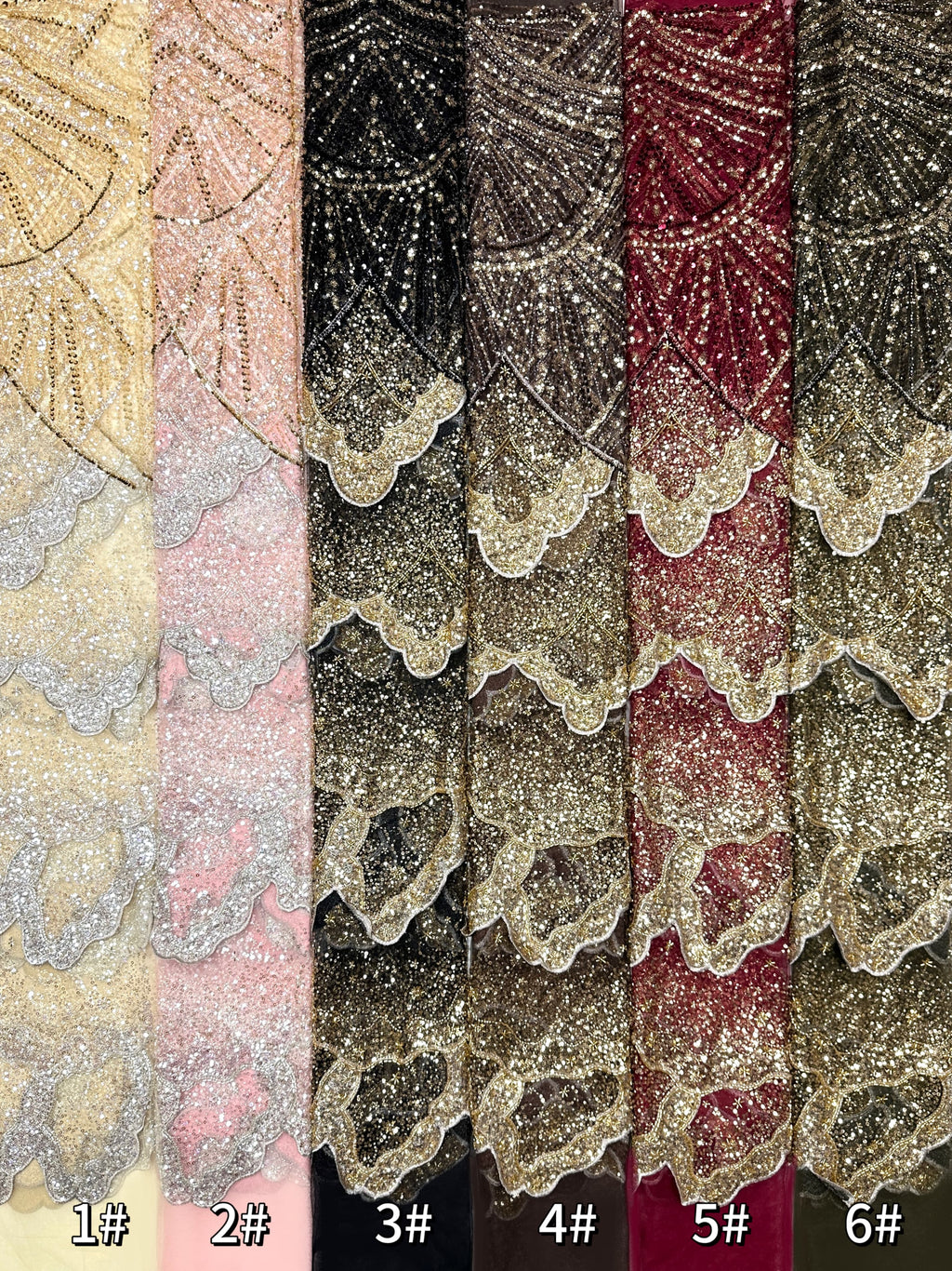 BLS6650#	Heavy Handmade Gold Beaded Lace Fabric Scalloped Wave Sequin Embroidery Net Material For Mermaid Party Dresses
