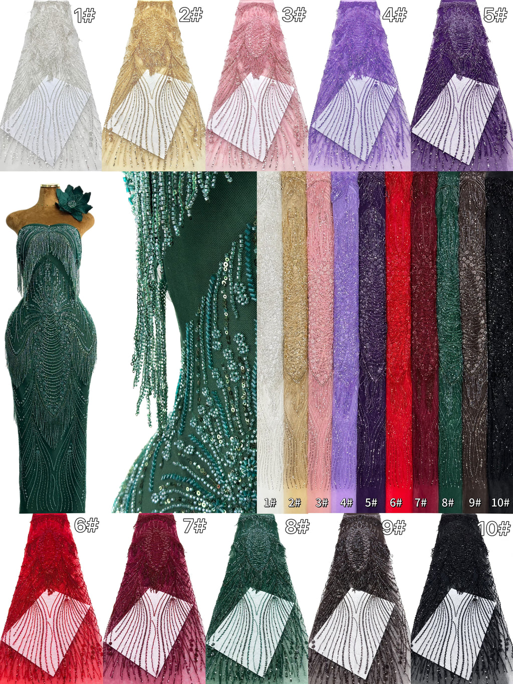 BLS6651#	Handmade Heavy Fringe Tassel Beaded Lace  Peacock Pattern Sequin Embroidery Net Fabric For Formal Party Dresses