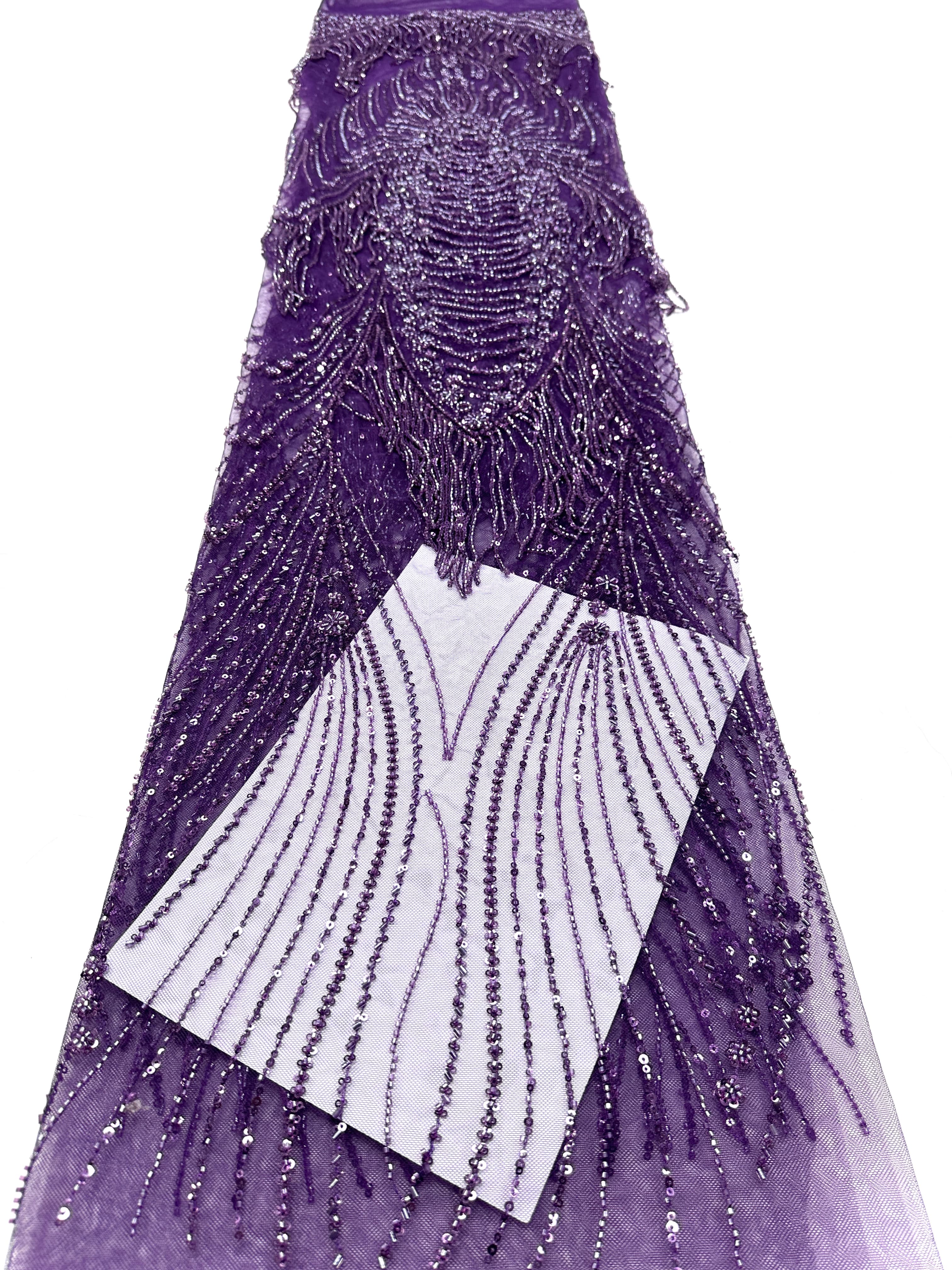 BLS6651#	Handmade Heavy Fringe Tassel Beaded Lace  Peacock Pattern Sequin Embroidery Net Fabric For Formal Party Dresses