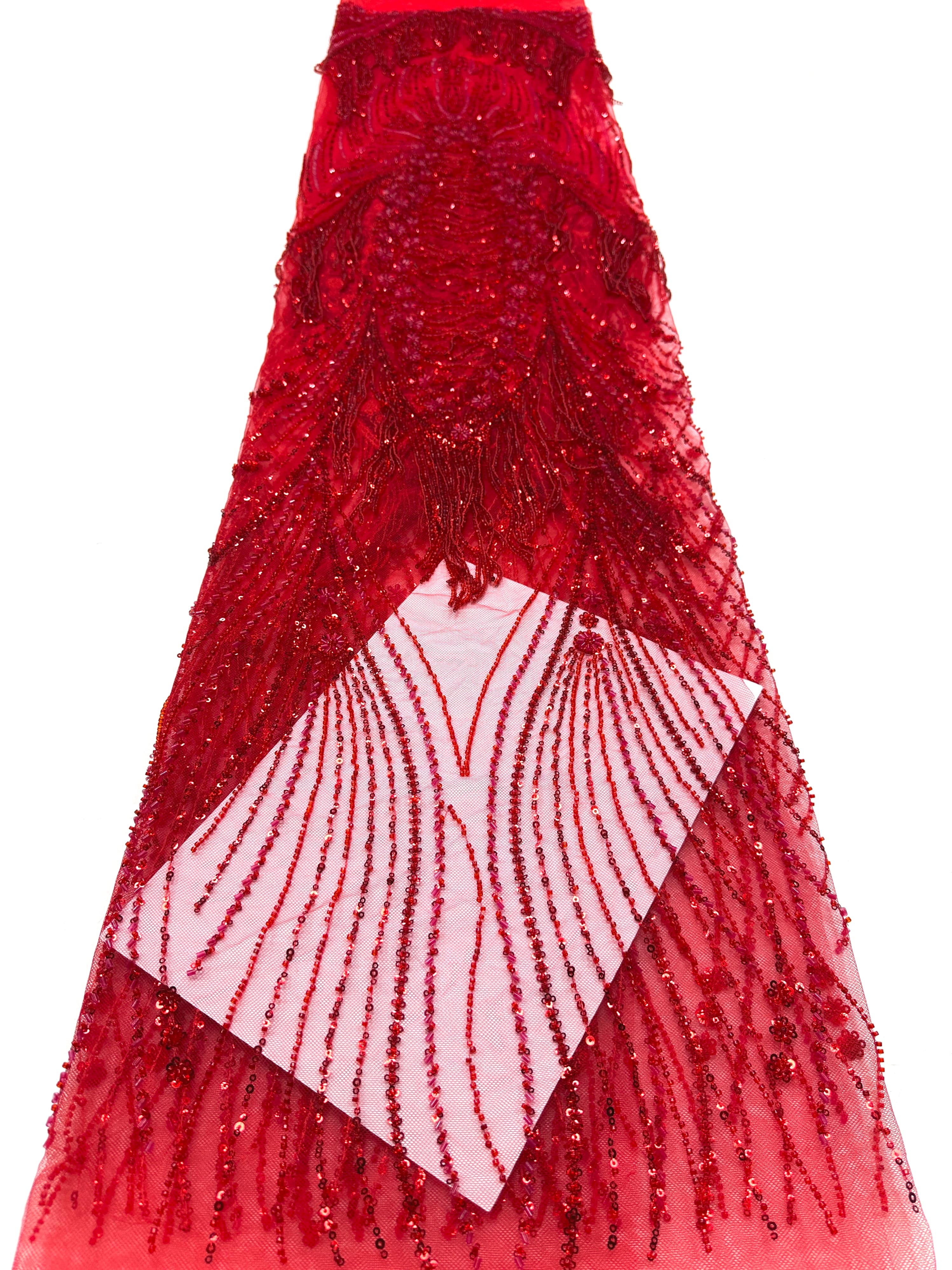 BLS6651#	Handmade Heavy Fringe Tassel Beaded Lace  Peacock Pattern Sequin Embroidery Net Fabric For Formal Party Dresses