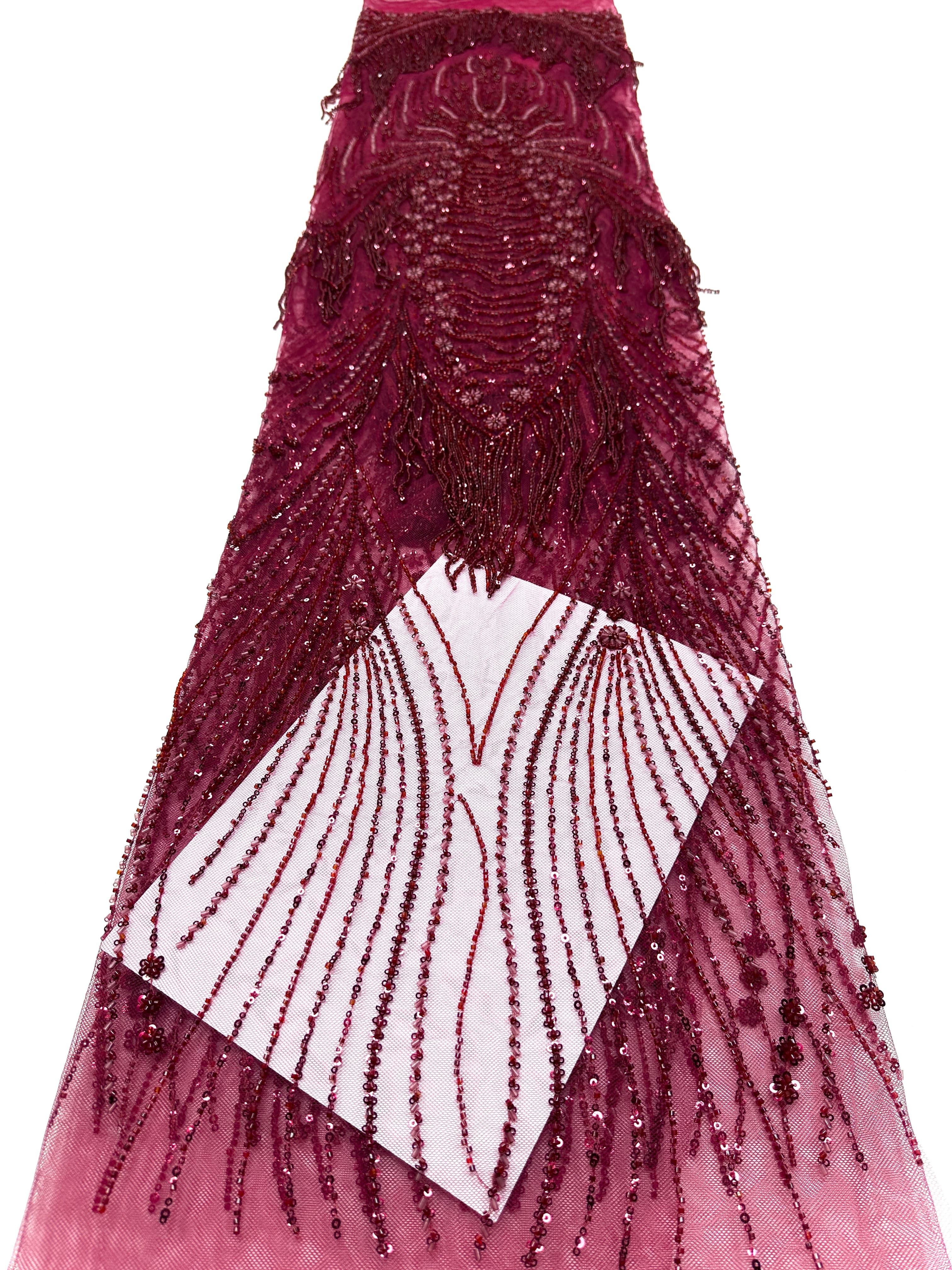 BLS6651#	Handmade Heavy Fringe Tassel Beaded Lace  Peacock Pattern Sequin Embroidery Net Fabric For Formal Party Dresses