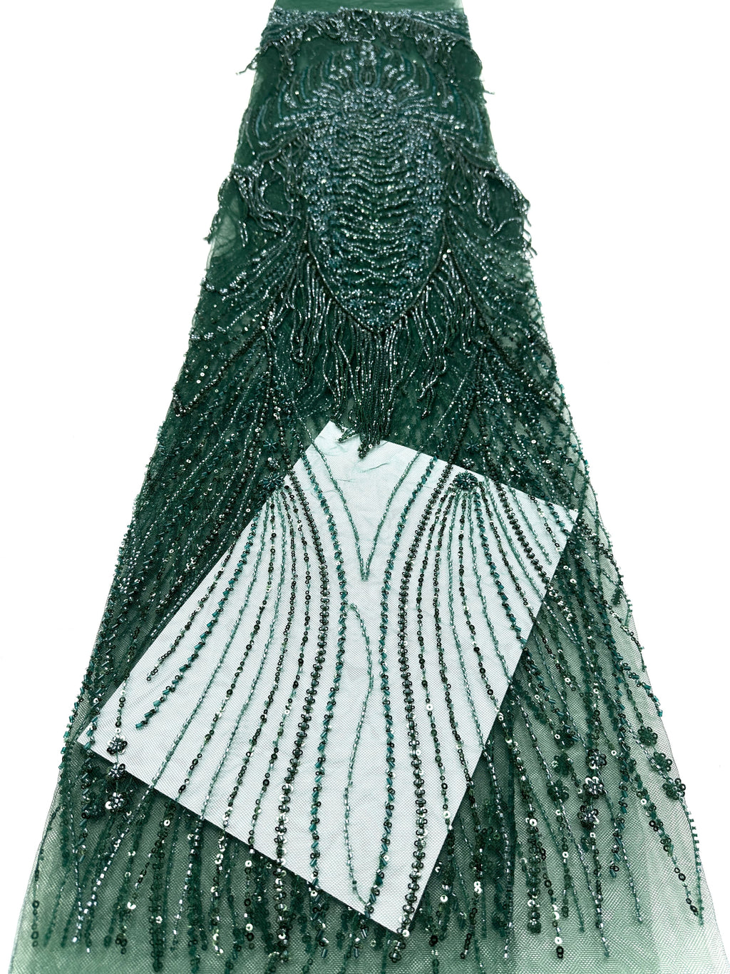 BLS6651#	Handmade Heavy Fringe Tassel Beaded Lace  Peacock Pattern Sequin Embroidery Net Fabric For Formal Party Dresses