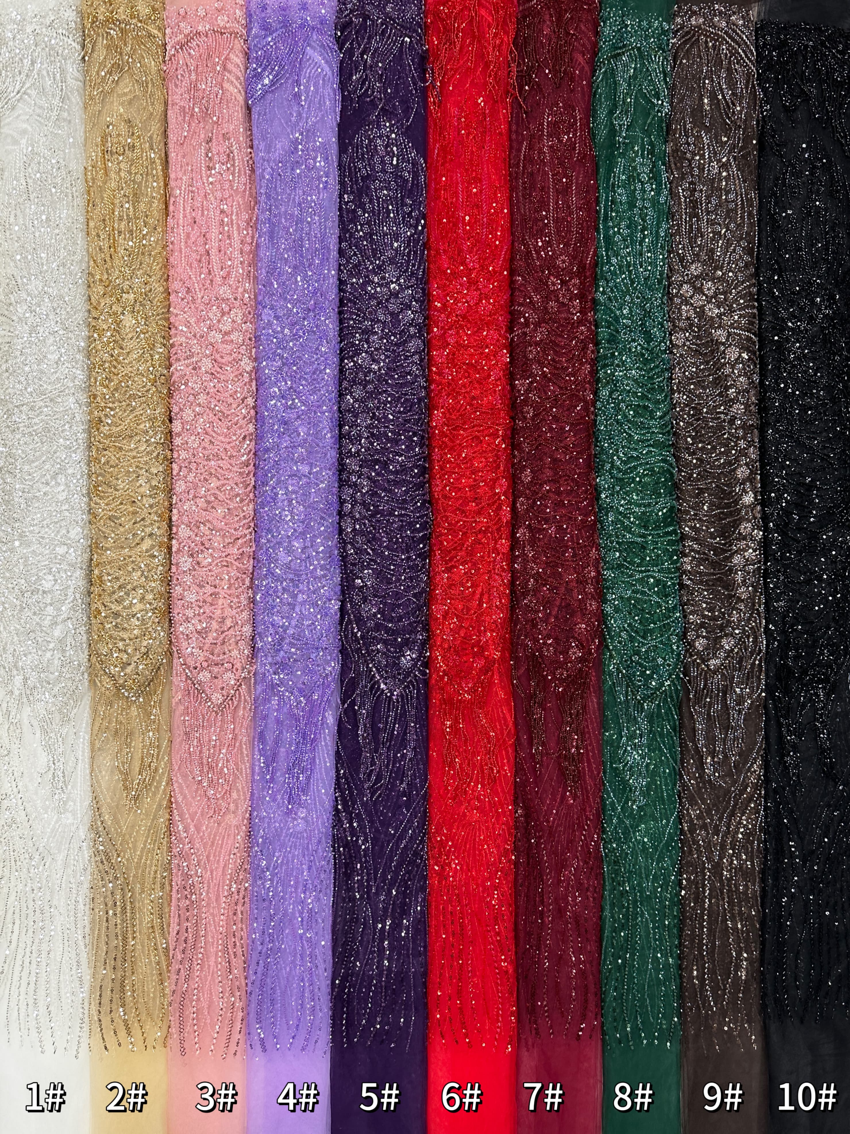 BLS6651#	Handmade Heavy Fringe Tassel Beaded Lace  Peacock Pattern Sequin Embroidery Net Fabric For Formal Party Dresses