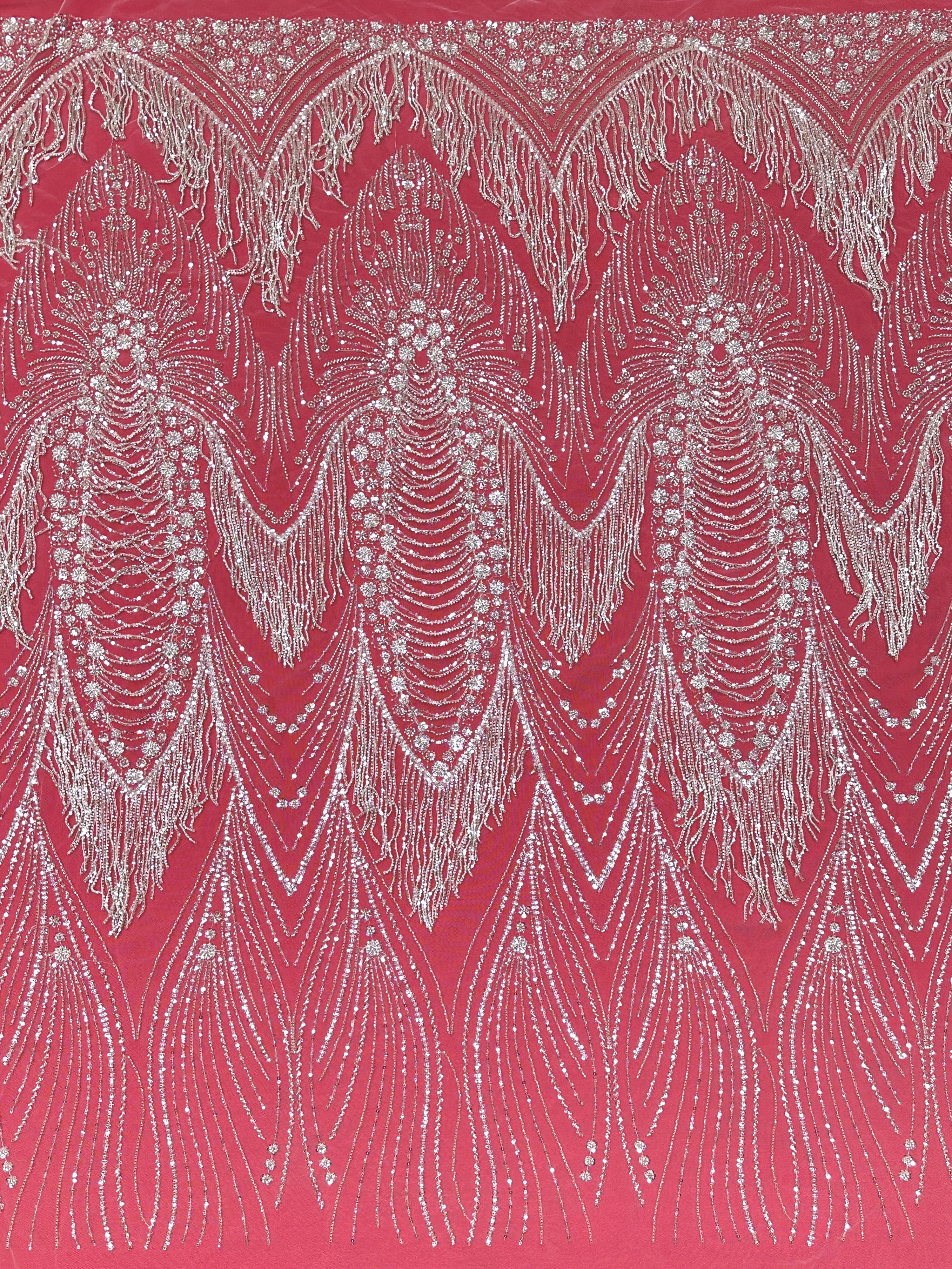 BLS6651#	Handmade Heavy Fringe Tassel Beaded Lace  Peacock Pattern Sequin Embroidery Net Fabric For Formal Party Dresses