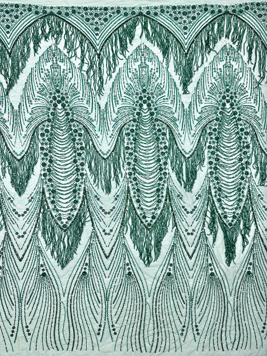 BLS6651#	Handmade Heavy Fringe Tassel Beaded Lace  Peacock Pattern Sequin Embroidery Net Fabric For Formal Party Dresses