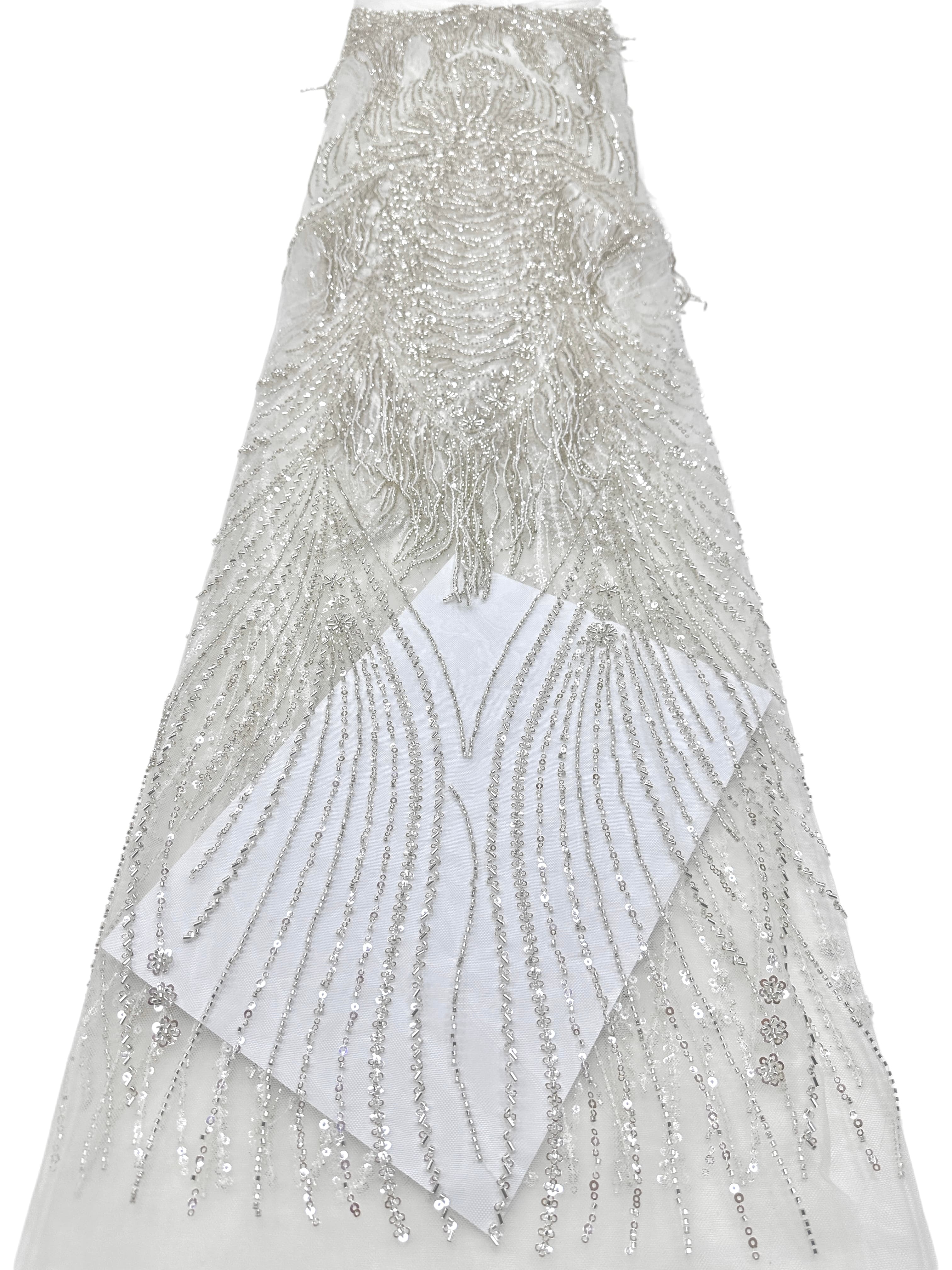 BLS6651#	Handmade Heavy Fringe Tassel Beaded Lace  Peacock Pattern Sequin Embroidery Net Fabric For Formal Party Dresses