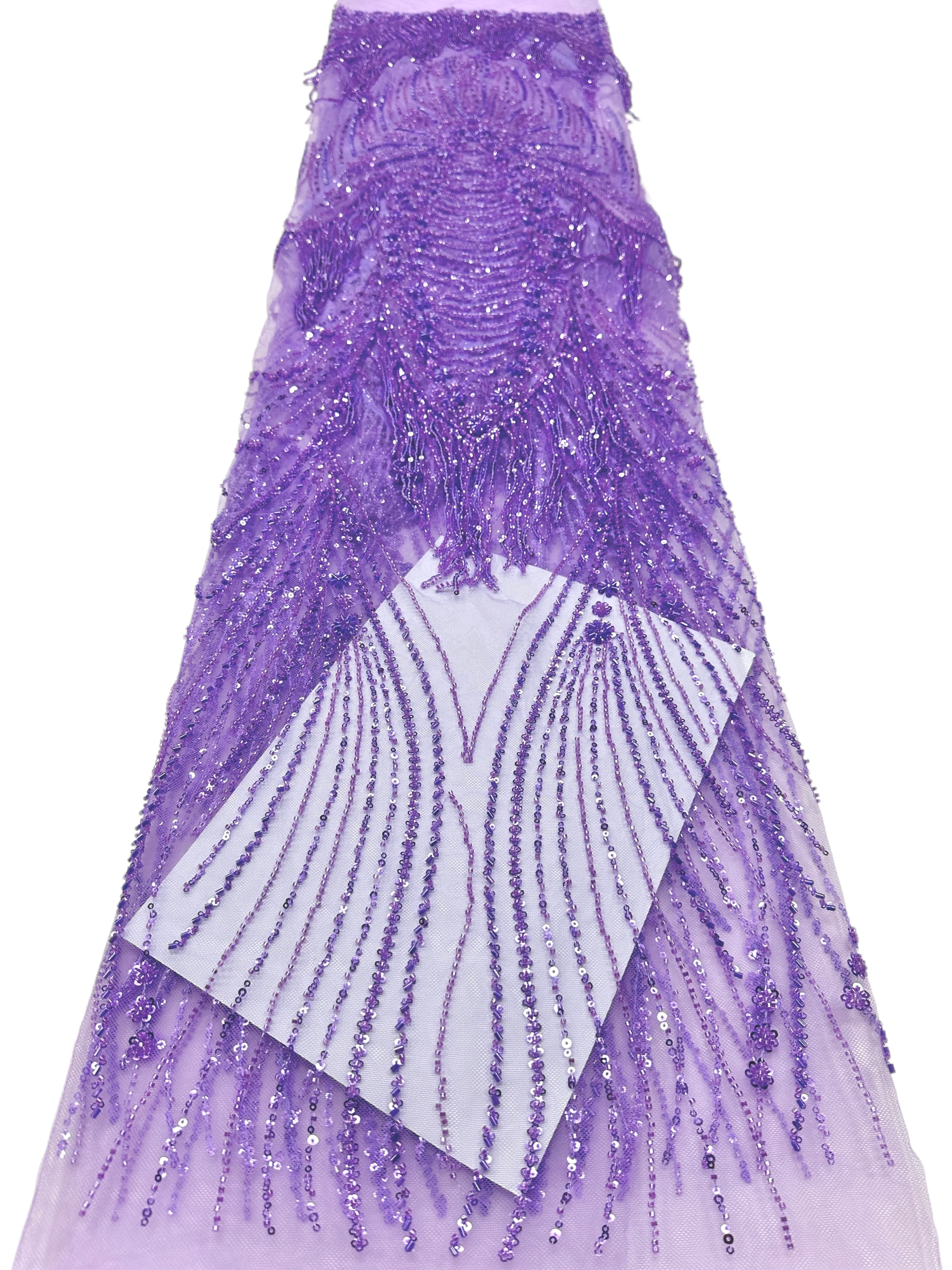 BLS6651#	Handmade Heavy Fringe Tassel Beaded Lace  Peacock Pattern Sequin Embroidery Net Fabric For Formal Party Dresses