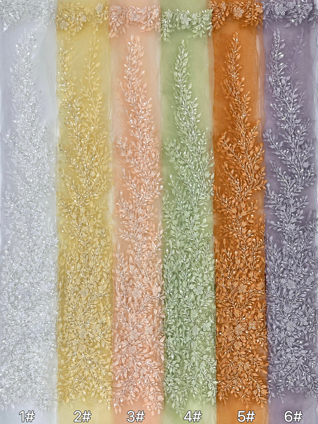 BLS6660#	Pearl Beaded Leaf Vine Tulle Lace Fabric Sequined Embroidered Lace Fabric for Wedding Dresses Bridal Gowns