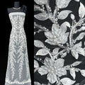 BLS6660#	Pearl Beaded Leaf Vine Tulle Lace Fabric Sequined Embroidered Lace Fabric for Wedding Dresses Bridal Gowns